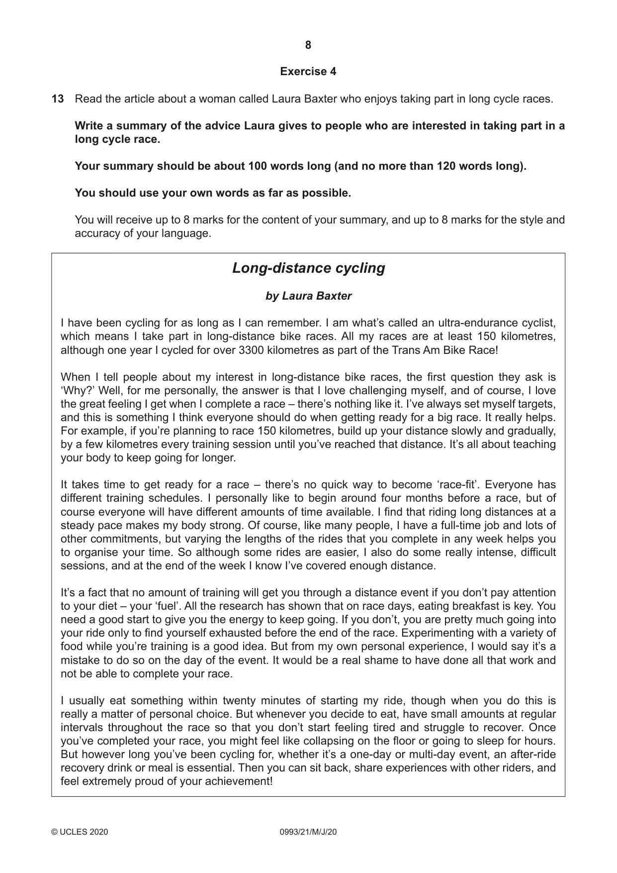 Cambridge IGCSE English Second Language (Speaking Endorsement) (9-1) 0993 2020 May/June Paper 2 · Variant 1 question paper, page 8 of 16