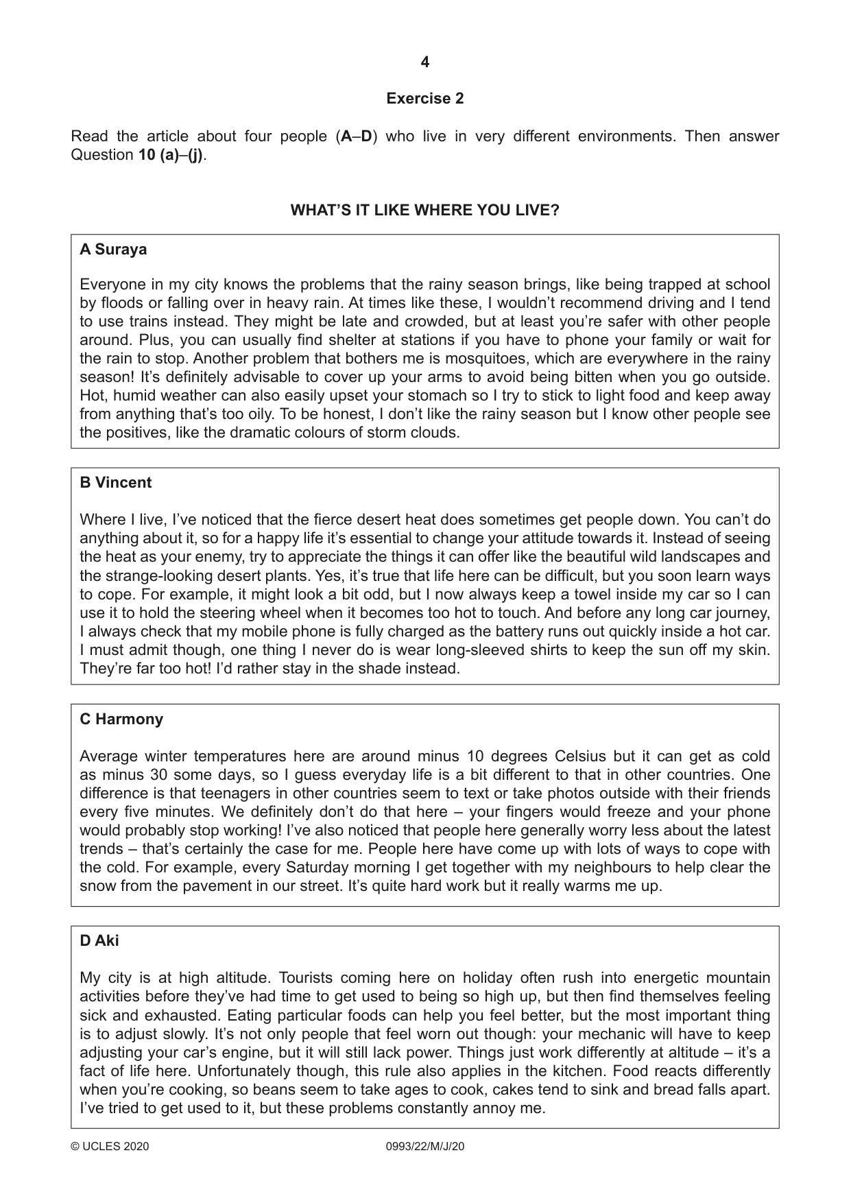 Cambridge IGCSE English Second Language (Speaking Endorsement) (9-1) 0993 2020 May/June Paper 2 · Variant 2 question paper, page 4 of 16