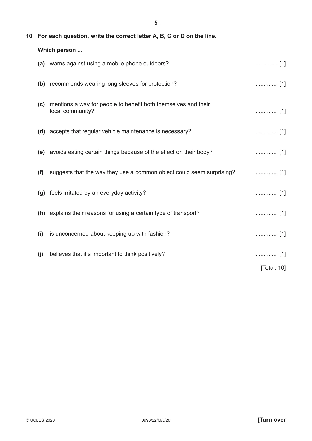 Cambridge IGCSE English Second Language (Speaking Endorsement) (9-1) 0993 2020 May/June Paper 2 · Variant 2 question paper, page 5 of 16