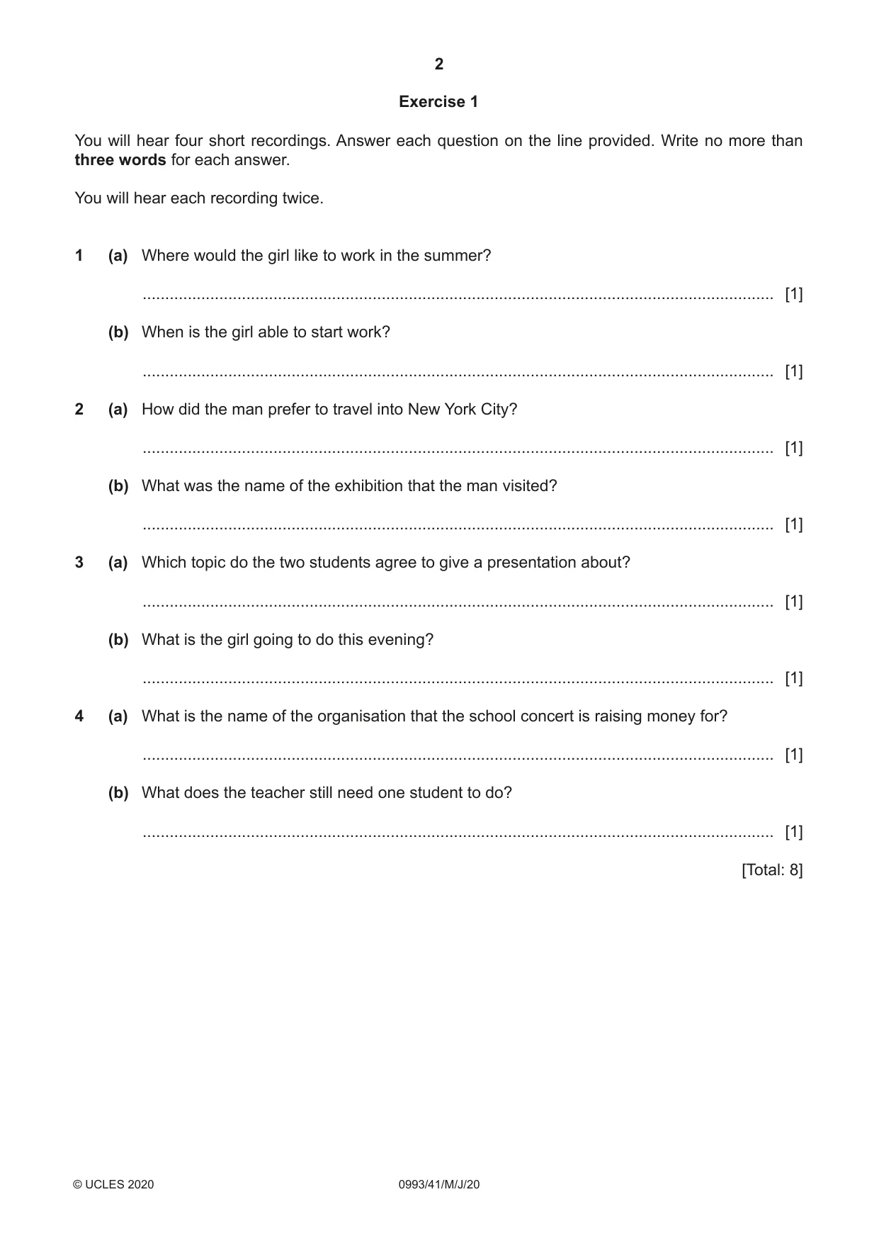 Cambridge IGCSE English Second Language (Speaking Endorsement) (9-1) 0993 2020 May/June Paper 4 · Variant 1 question paper, page 2 of 12