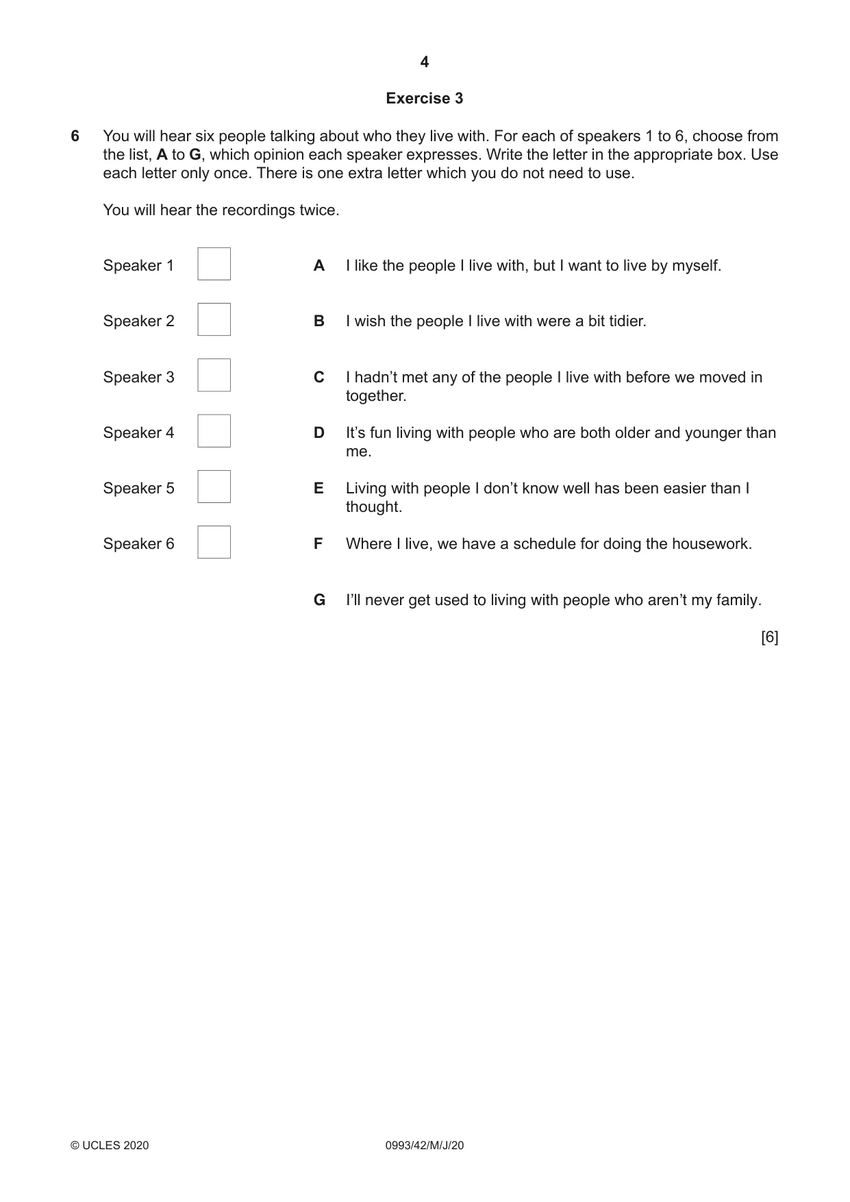 Cambridge IGCSE English Second Language (Speaking Endorsement) (9-1) 0993 2020 May/June Paper 4 · Variant 2 question paper, page 4 of 12