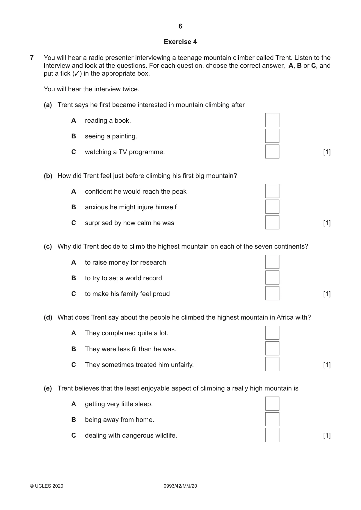 Cambridge IGCSE English Second Language (Speaking Endorsement) (9-1) 0993 2020 May/June Paper 4 · Variant 2 question paper, page 6 of 12