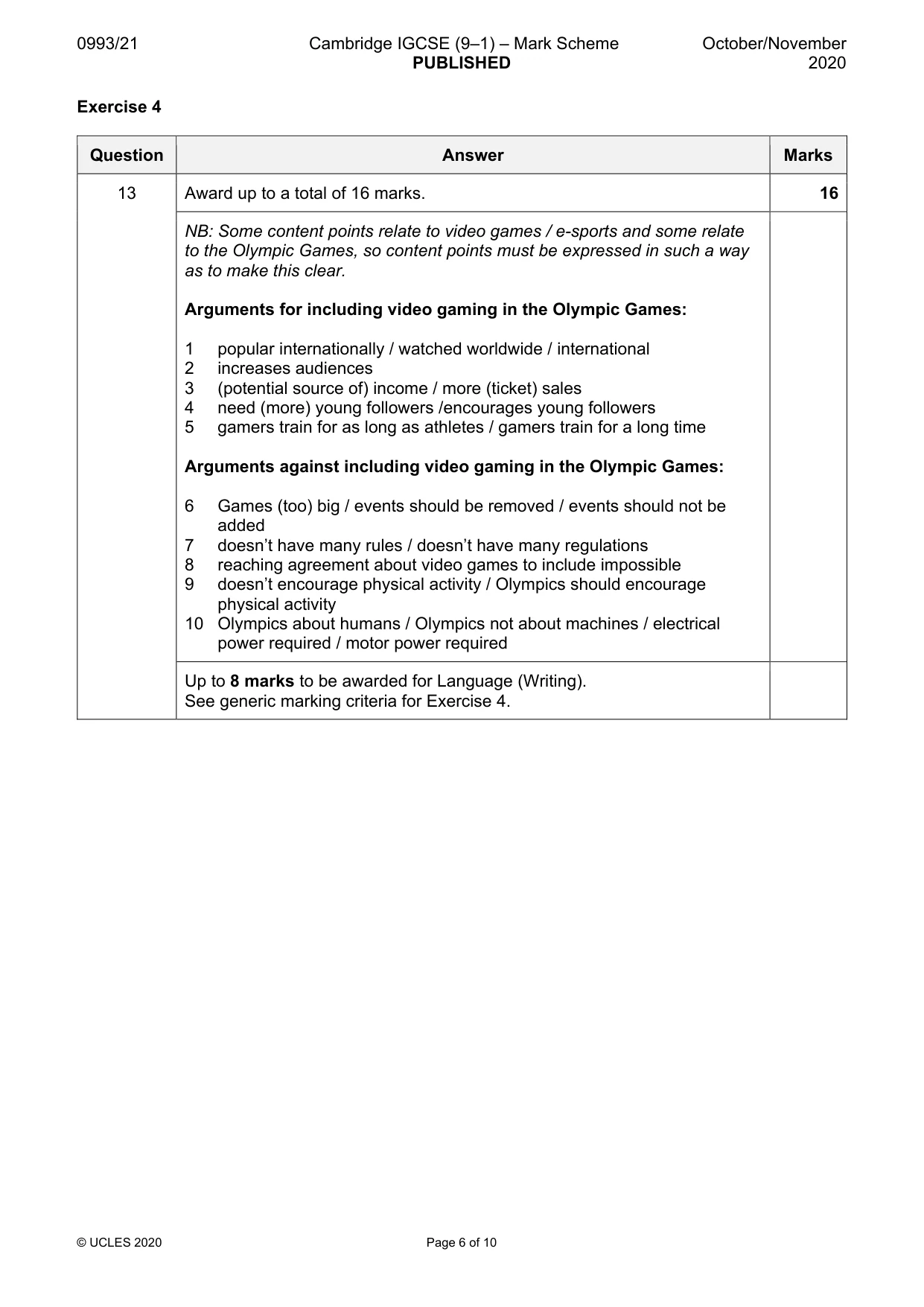 Mark scheme, page 6 of 10