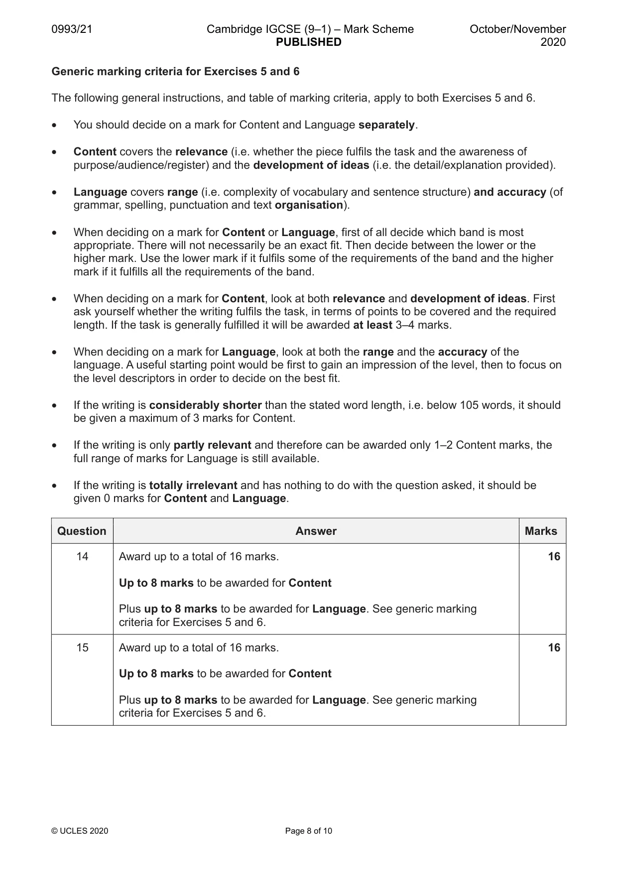 Mark scheme, page 8 of 10