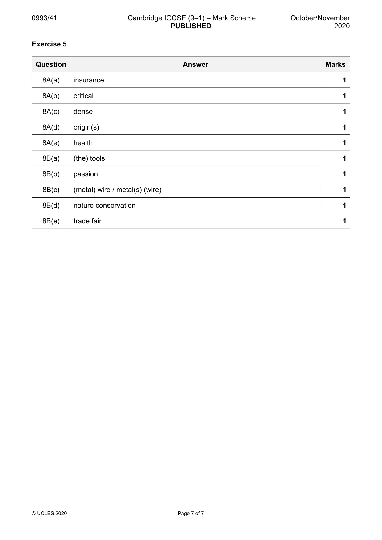 Mark scheme, page 7 of 7
