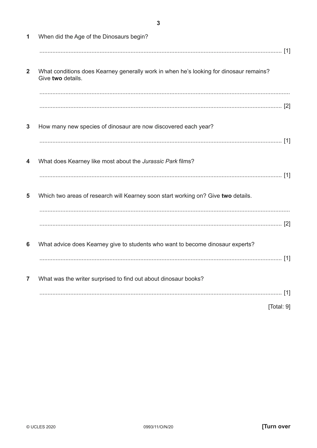 Cambridge IGCSE English Second Language (Speaking Endorsement) (9-1) 0993 2020 Oct/Nov Paper 1 · Variant 1 question paper, page 3 of 16