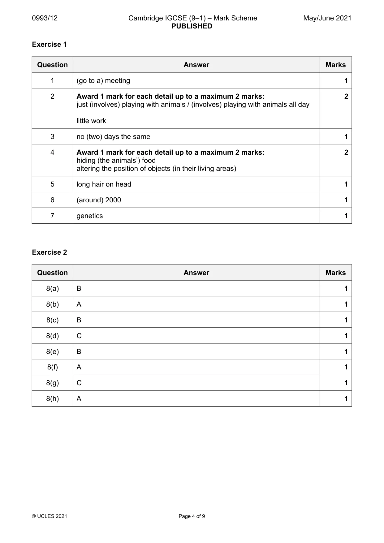 Mark scheme, page 4 of 9