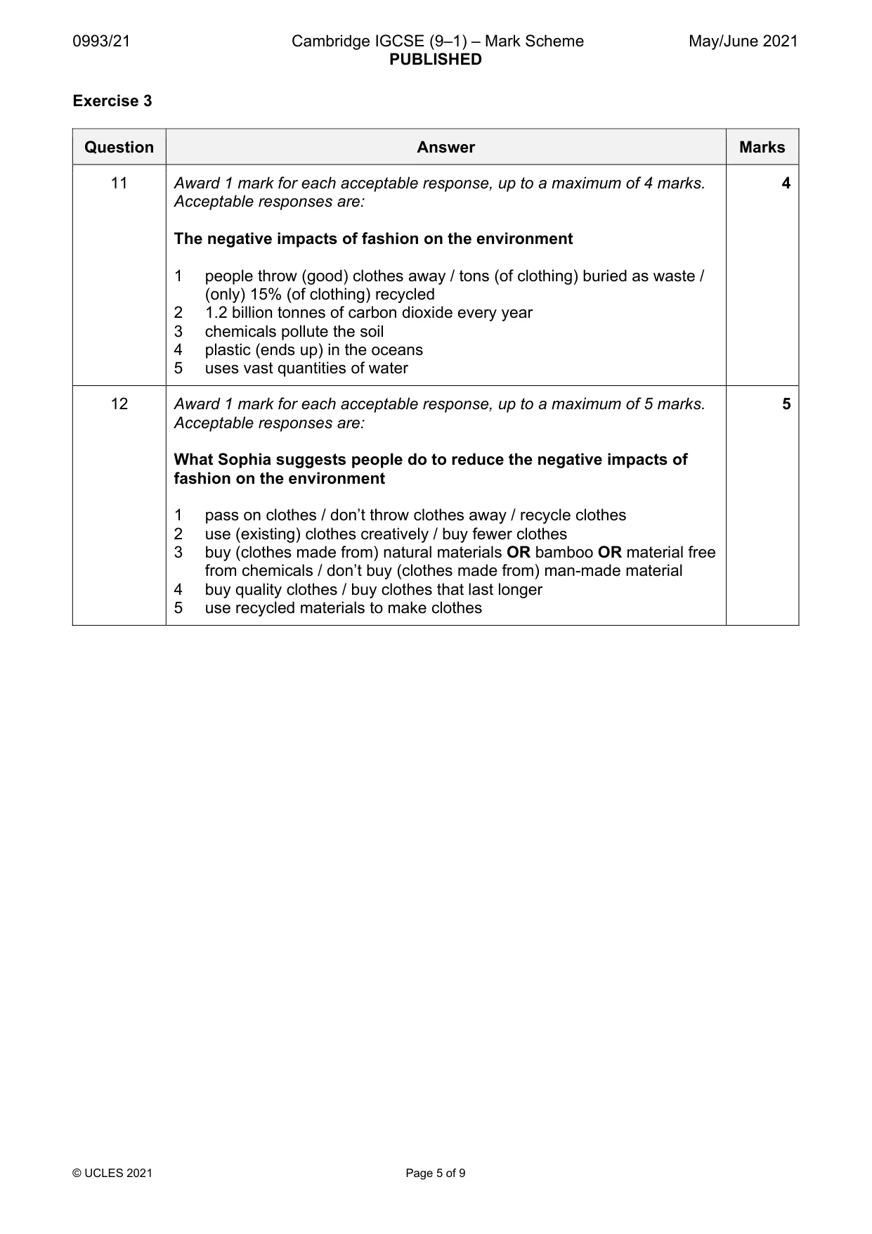 Mark scheme, page 5 of 9