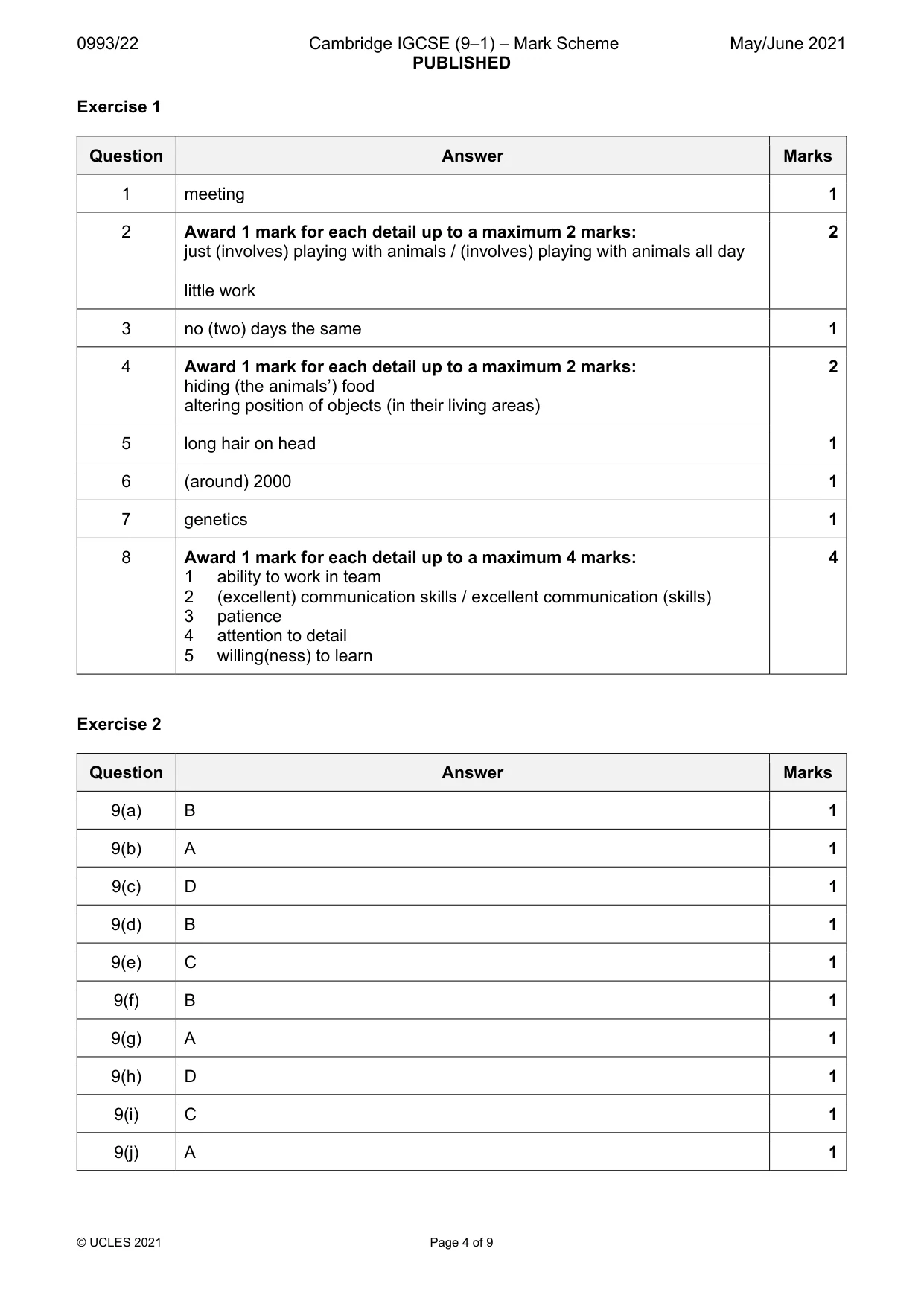 Mark scheme, page 4 of 9