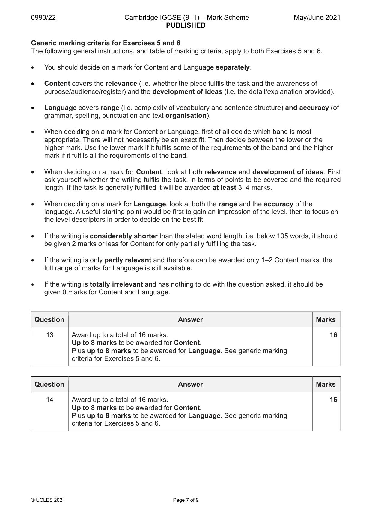 Mark scheme, page 7 of 9