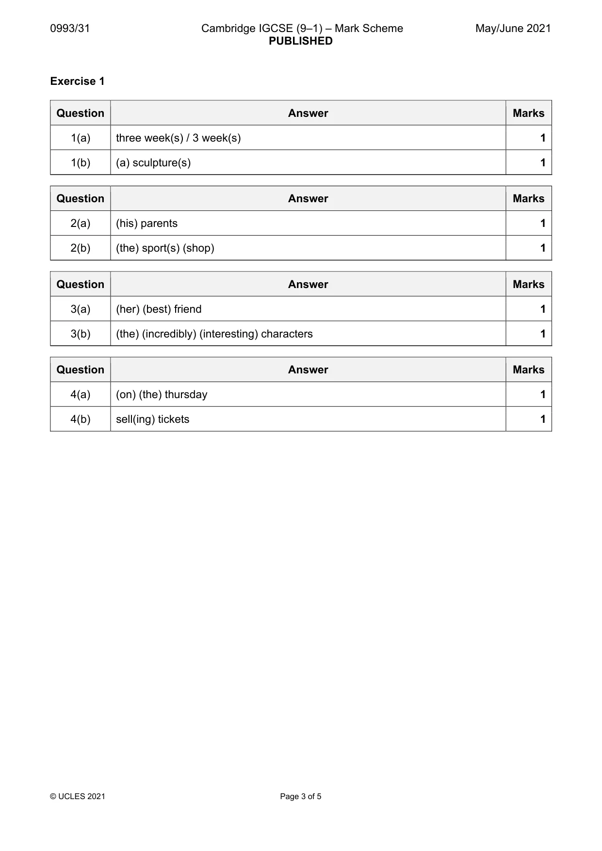 Mark scheme, page 3 of 5