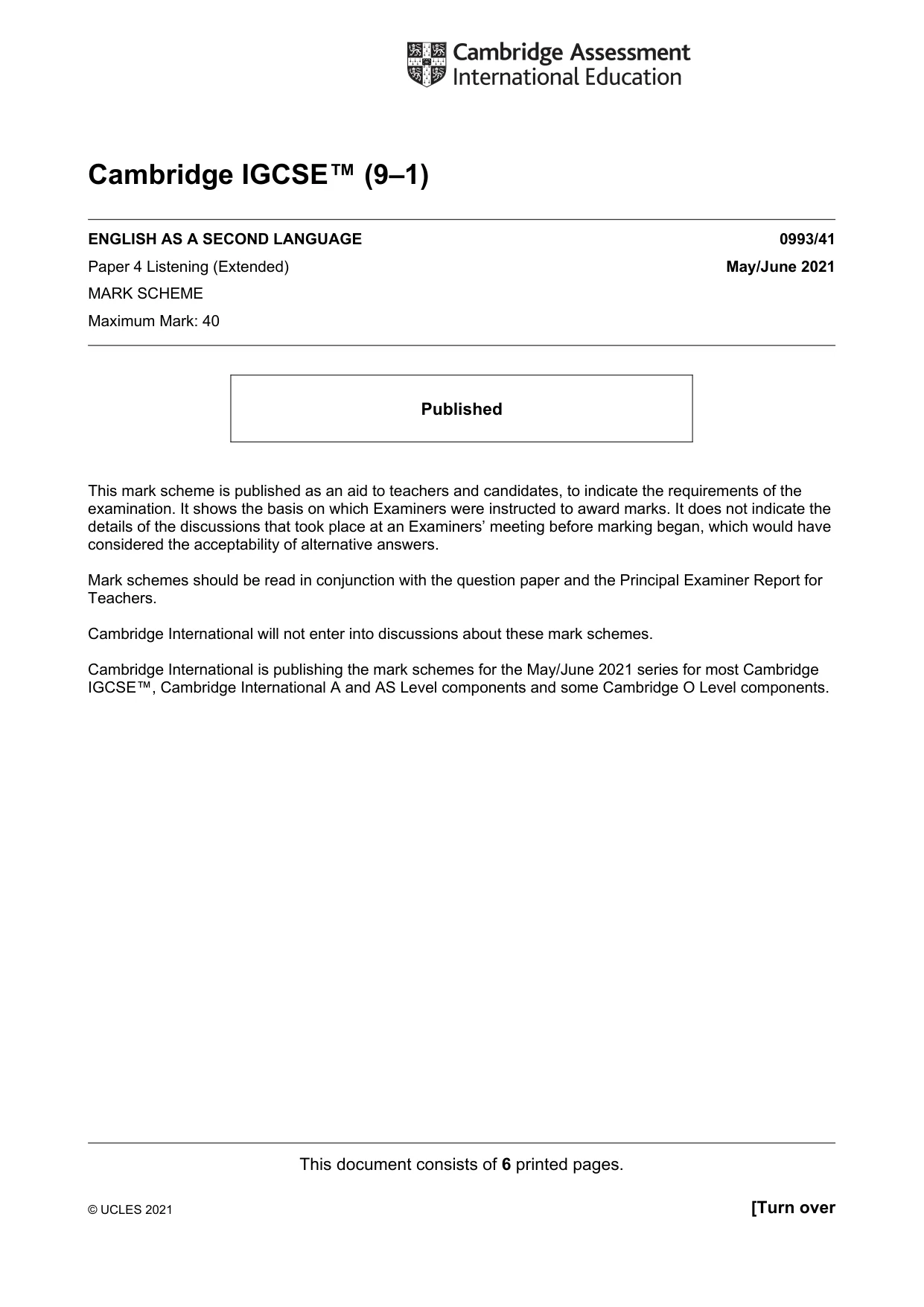 Mark scheme, page 1 of 6