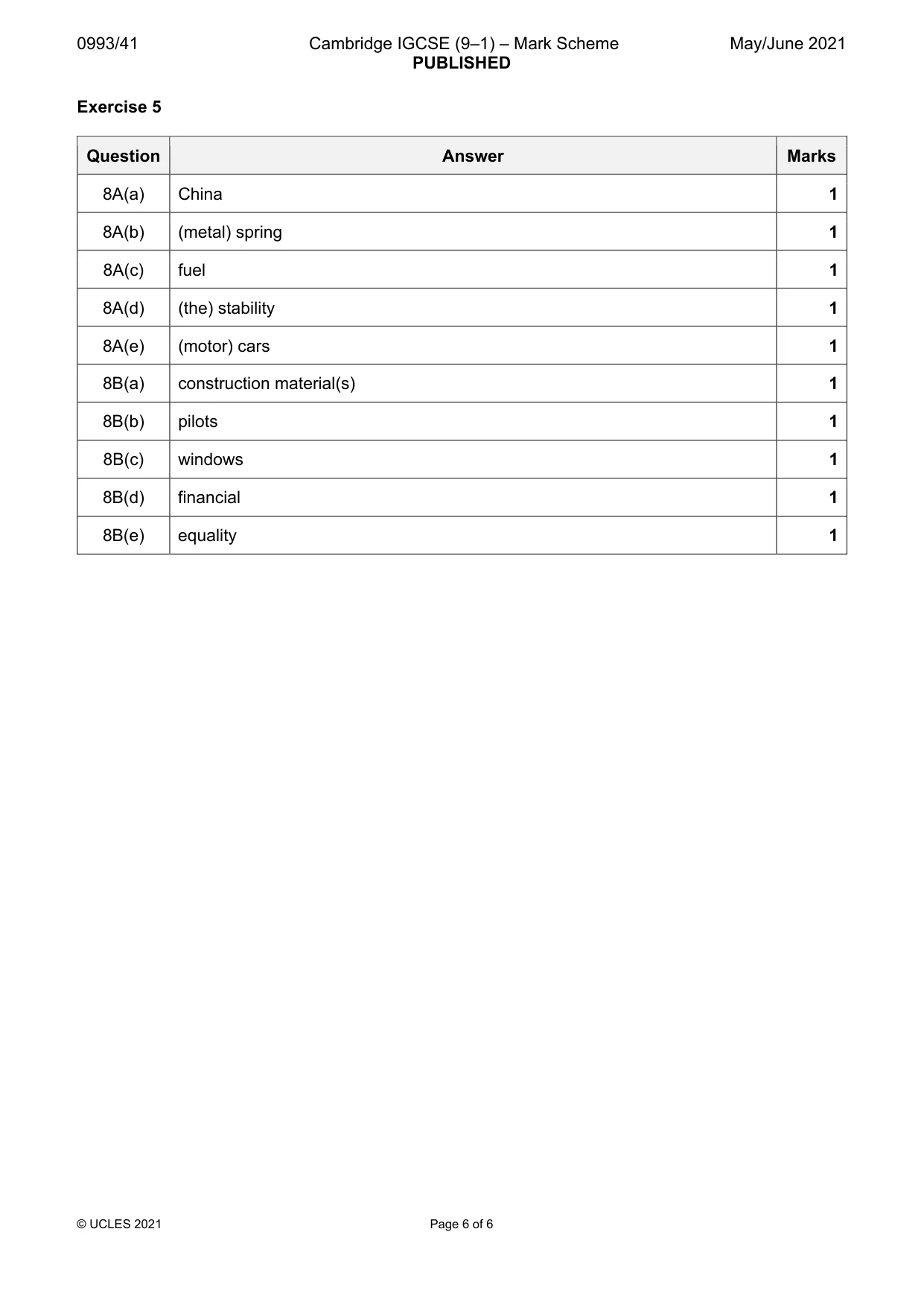 Mark scheme, page 6 of 6