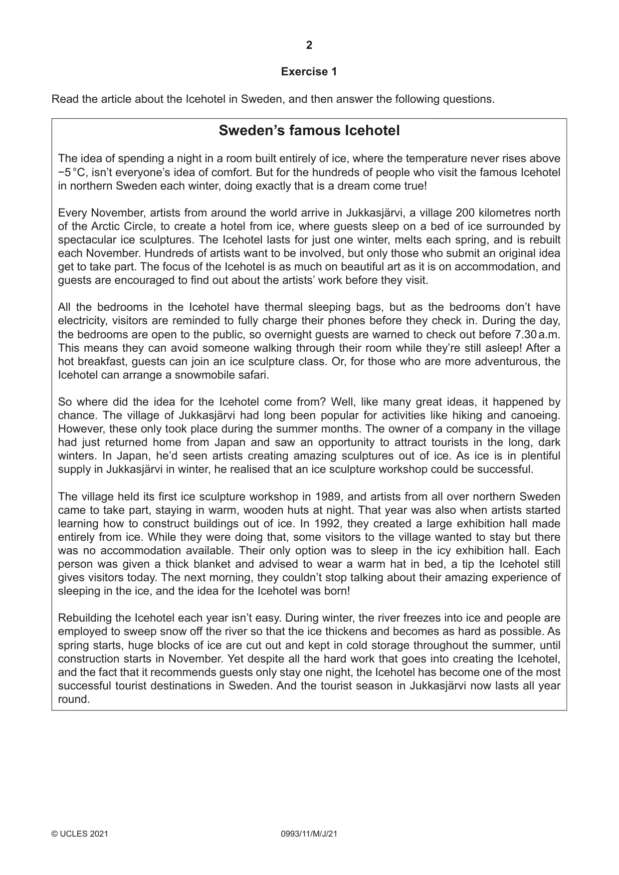 Cambridge IGCSE English Second Language (Speaking Endorsement) (9-1) 0993 2021 May/June Paper 1 · Variant 1 question paper, page 2 of 16