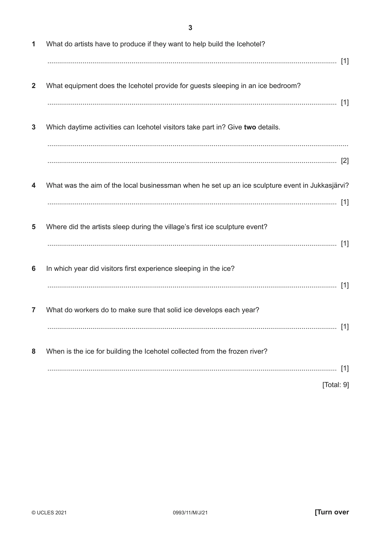 Cambridge IGCSE English Second Language (Speaking Endorsement) (9-1) 0993 2021 May/June Paper 1 · Variant 1 question paper, page 3 of 16
