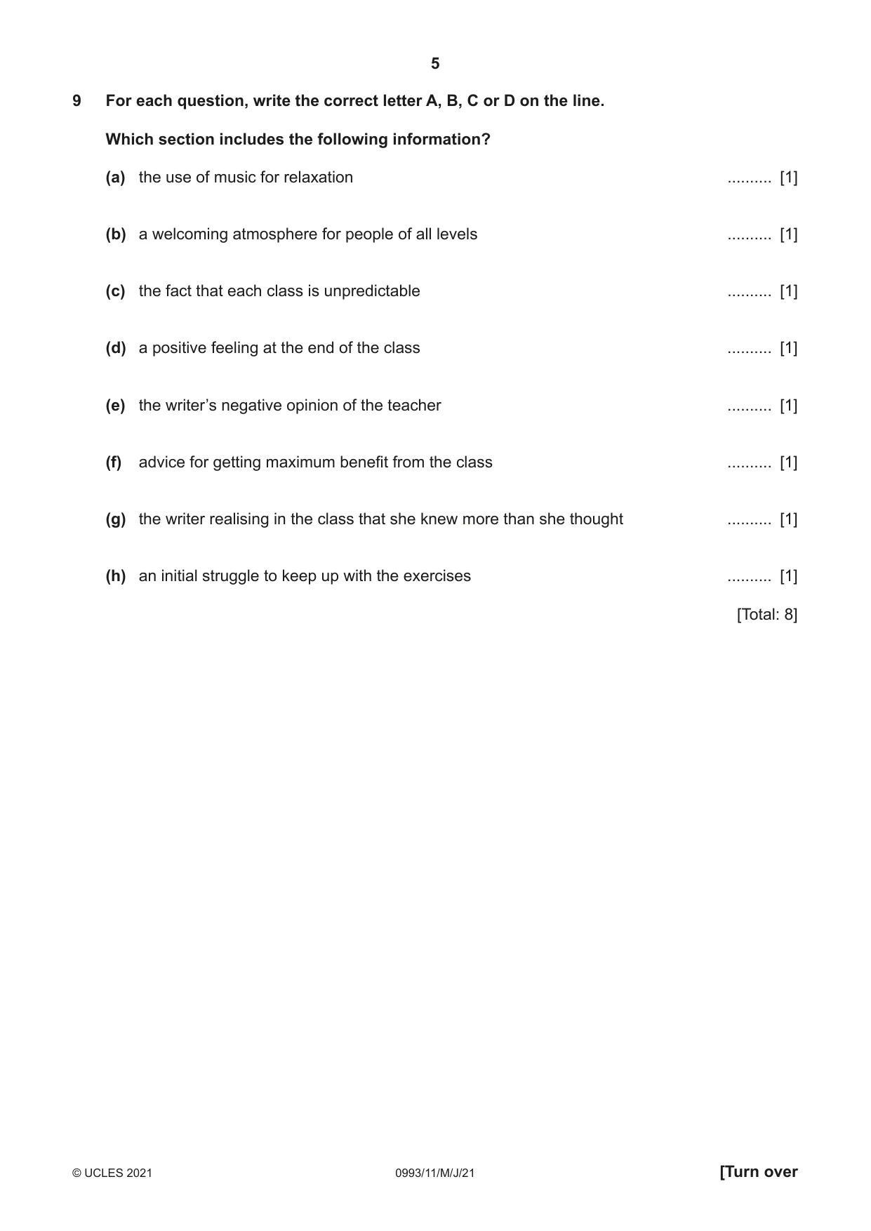 Cambridge IGCSE English Second Language (Speaking Endorsement) (9-1) 0993 2021 May/June Paper 1 · Variant 1 question paper, page 5 of 16