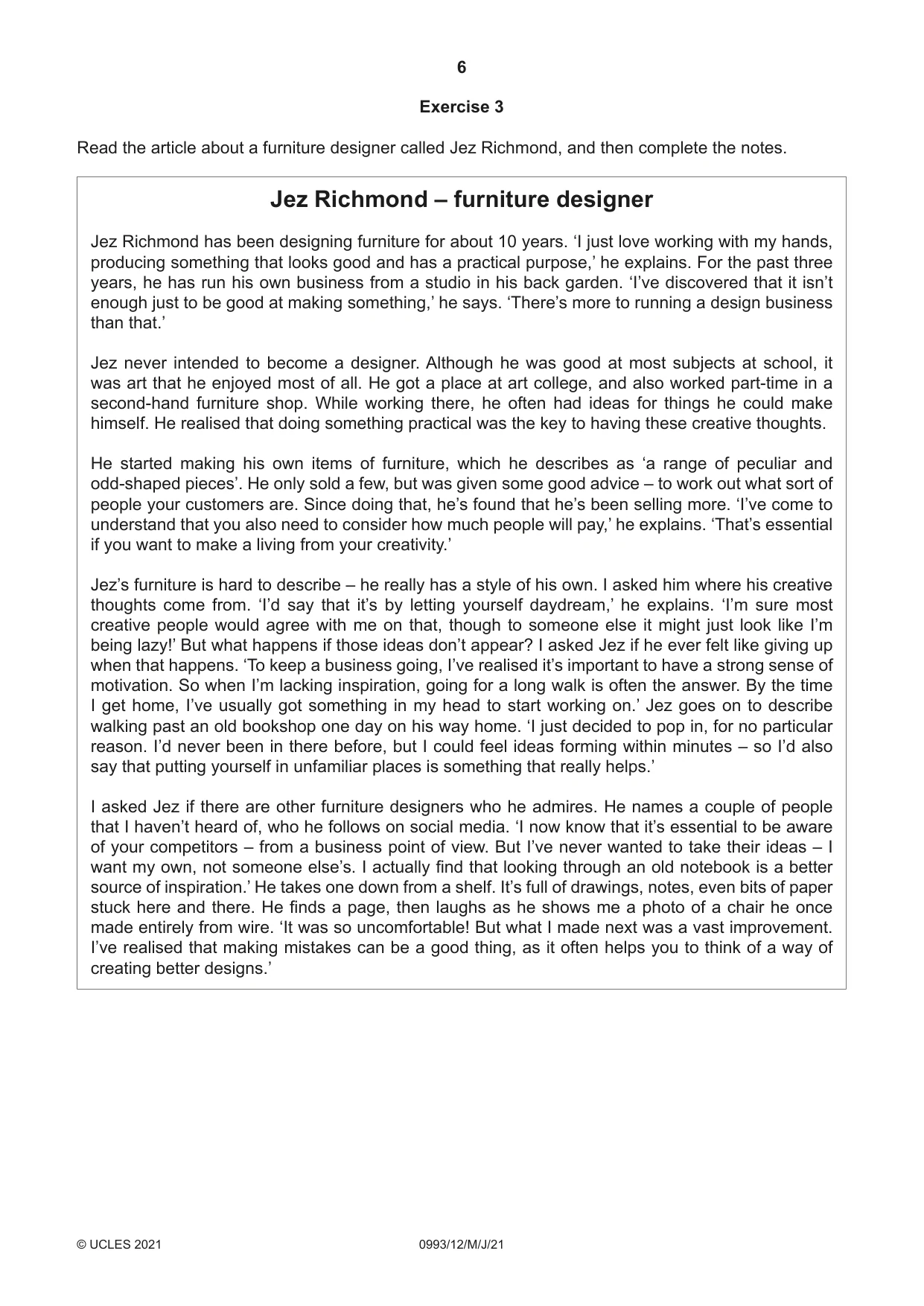 Cambridge IGCSE English Second Language (Speaking Endorsement) (9-1) 0993 2021 May/June Paper 1 · Variant 2 question paper, page 6 of 16