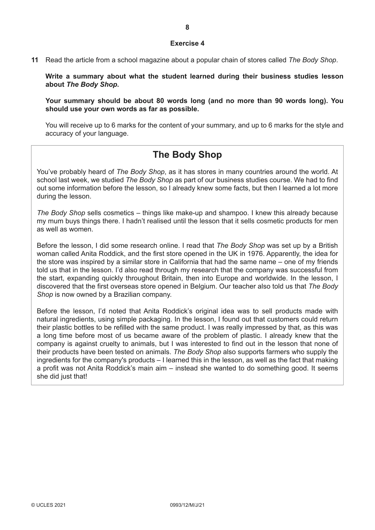 Cambridge IGCSE English Second Language (Speaking Endorsement) (9-1) 0993 2021 May/June Paper 1 · Variant 2 question paper, page 8 of 16