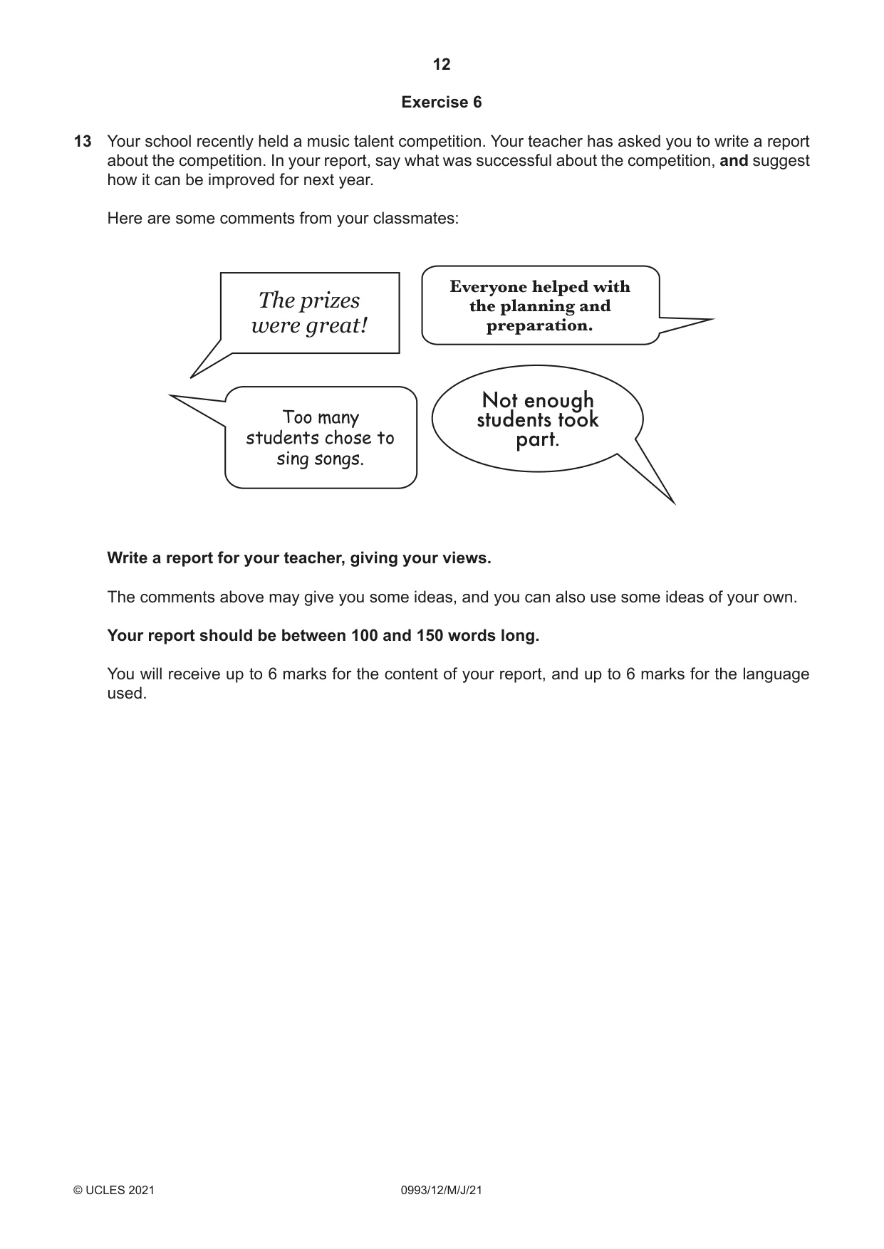 Cambridge IGCSE English Second Language (Speaking Endorsement) (9-1) 0993 2021 May/June Paper 1 · Variant 2 question paper, page 12 of 16