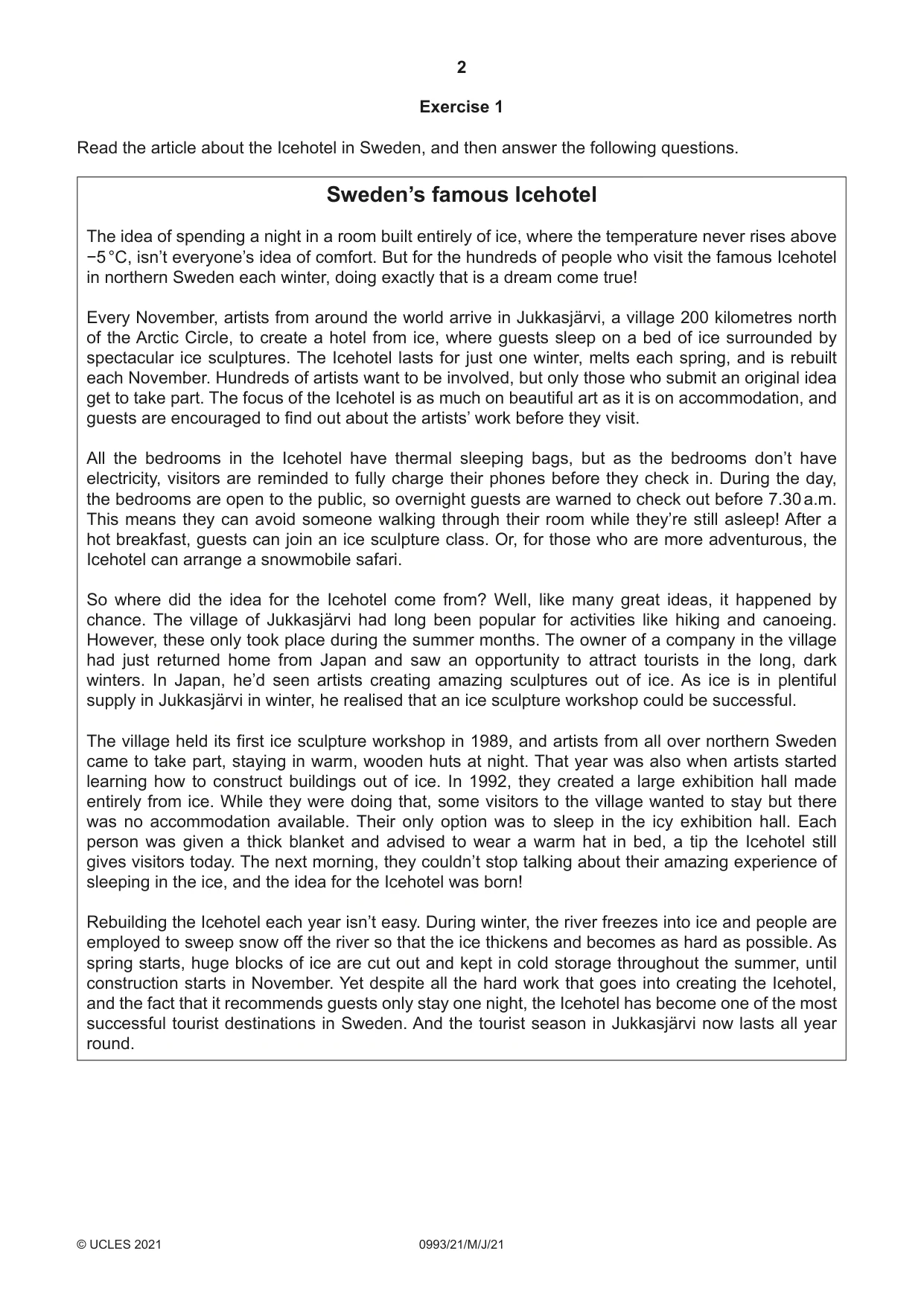 Cambridge IGCSE English Second Language (Speaking Endorsement) (9-1) 0993 2021 May/June Paper 2 · Variant 1 question paper, page 2 of 16