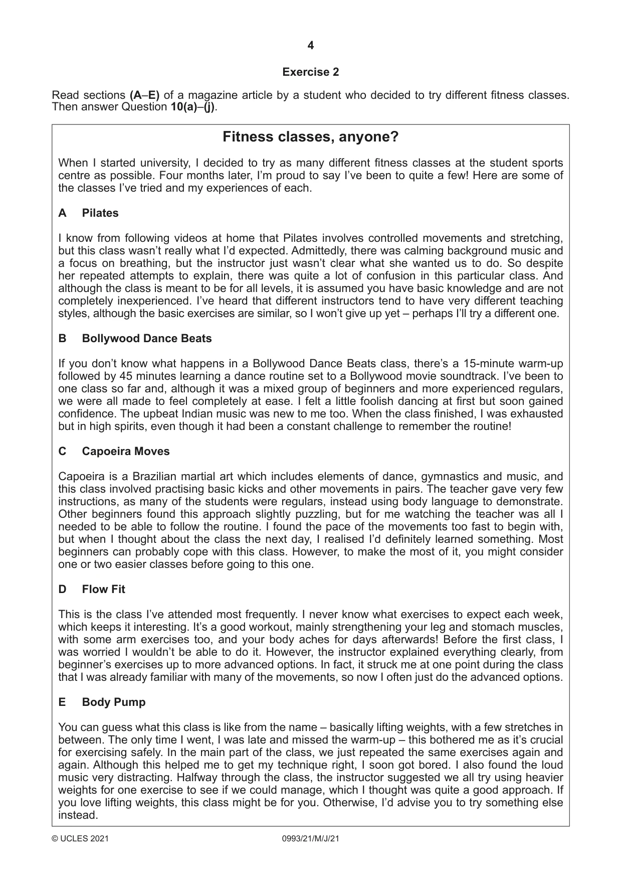 Cambridge IGCSE English Second Language (Speaking Endorsement) (9-1) 0993 2021 May/June Paper 2 · Variant 1 question paper, page 4 of 16