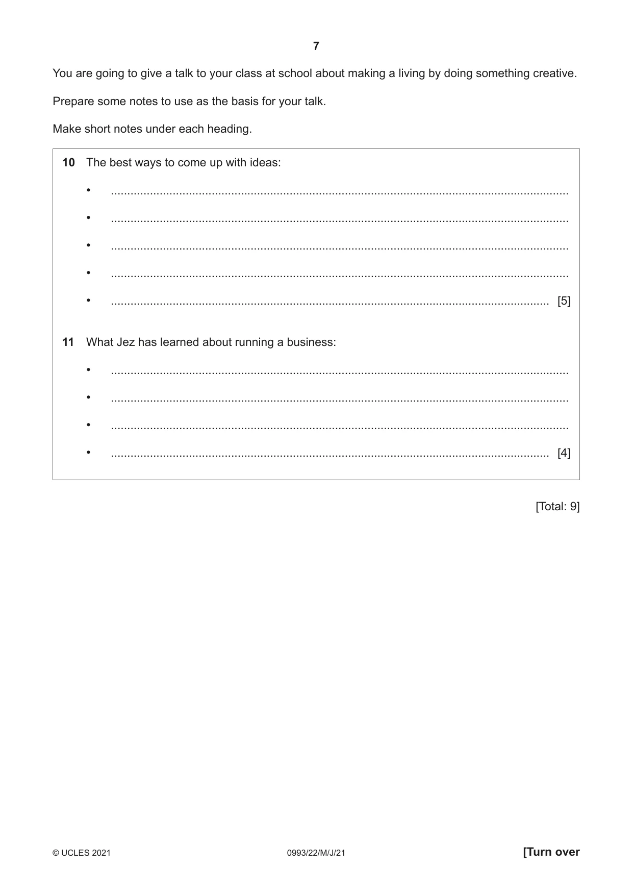 Cambridge IGCSE English Second Language (Speaking Endorsement) (9-1) 0993 2021 May/June Paper 2 · Variant 2 question paper, page 7 of 16