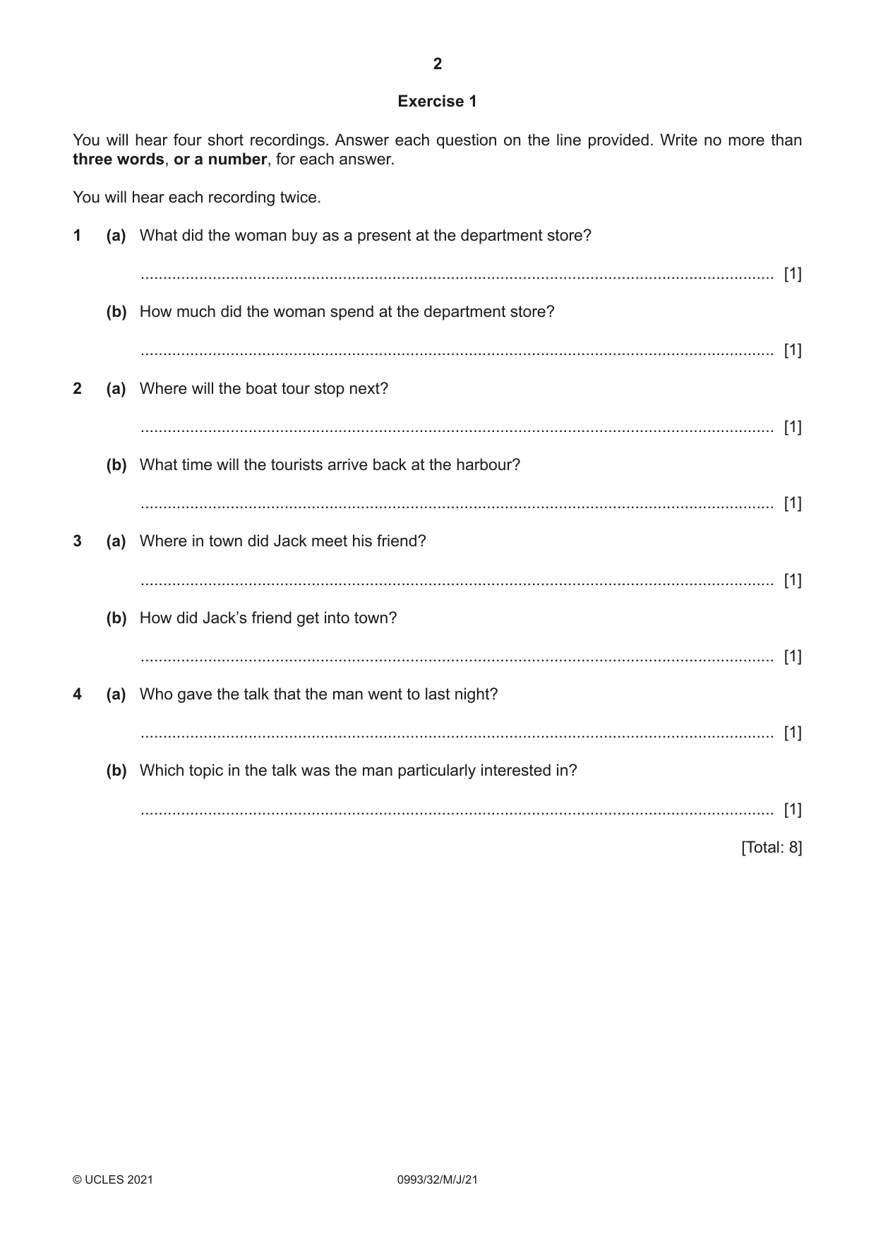 Cambridge IGCSE English Second Language (Speaking Endorsement) (9-1) 0993 2021 May/June Paper 3 · Variant 2 question paper, page 2 of 8