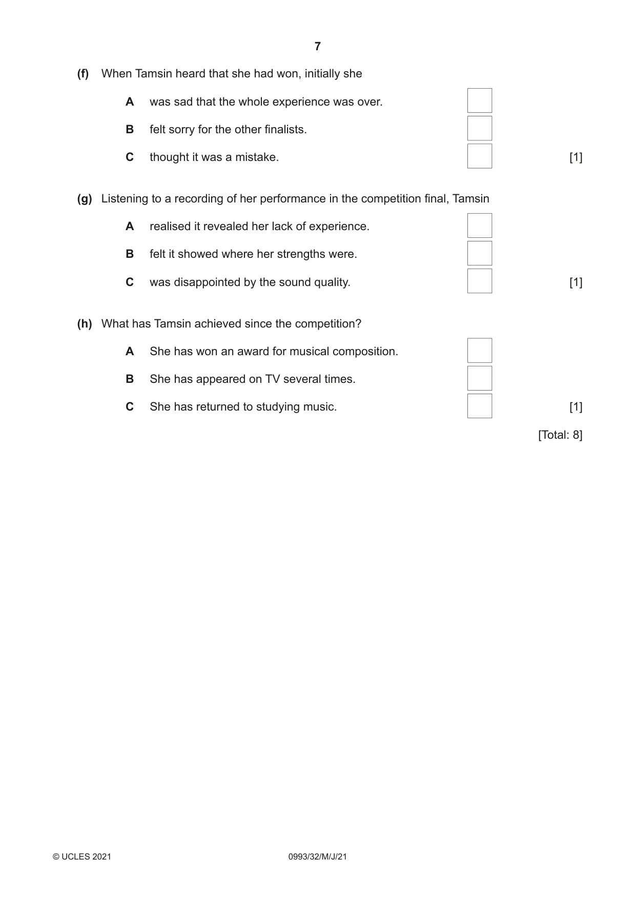 Cambridge IGCSE English Second Language (Speaking Endorsement) (9-1) 0993 2021 May/June Paper 3 · Variant 2 question paper, page 7 of 8
