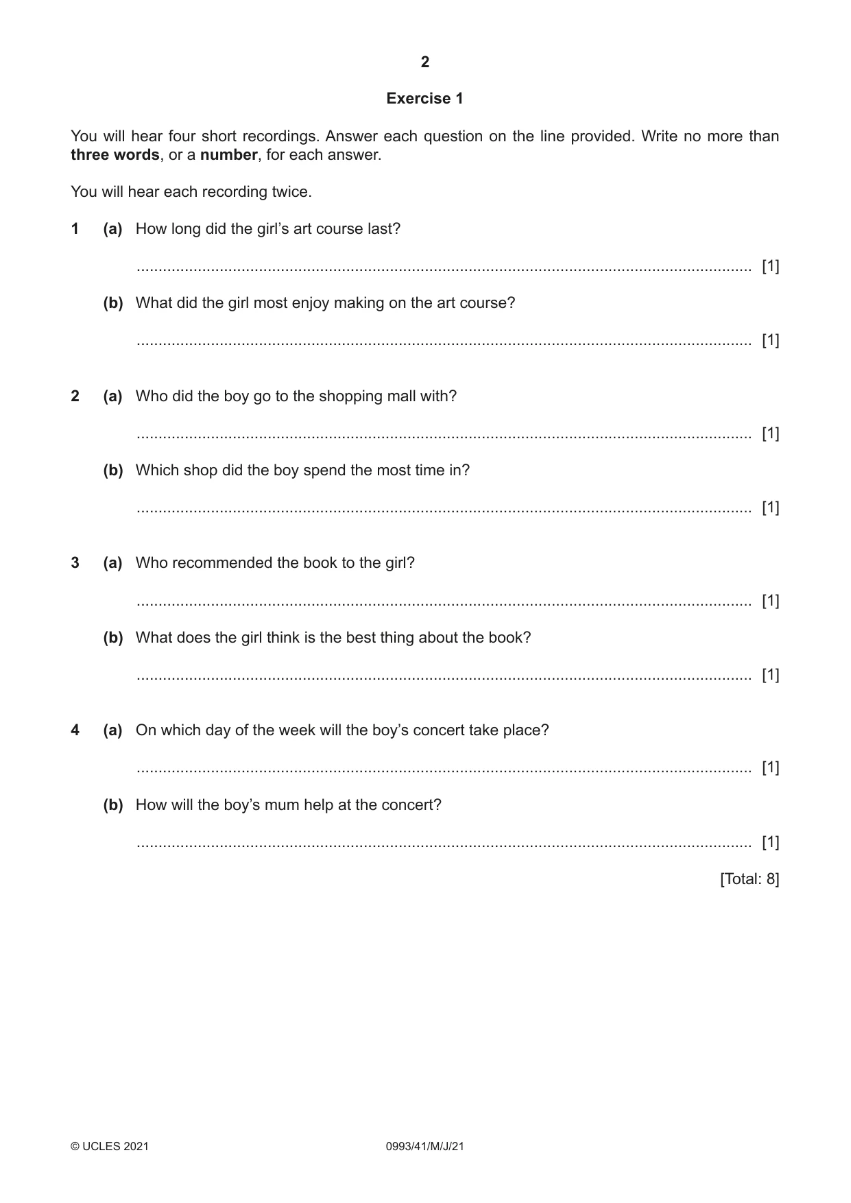 Cambridge IGCSE English Second Language (Speaking Endorsement) (9-1) 0993 2021 May/June Paper 4 · Variant 1 question paper, page 2 of 12