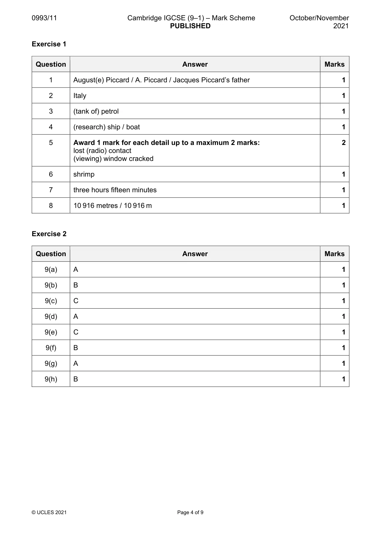 Mark scheme, page 4 of 9