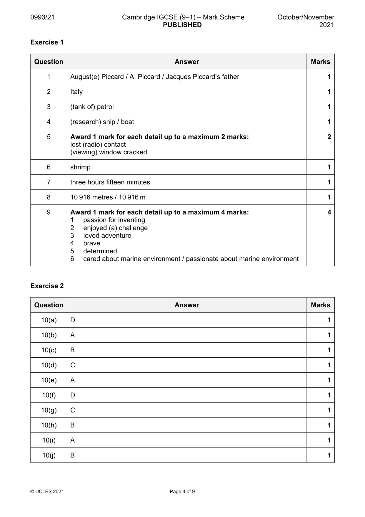 Mark scheme, page 4 of 9