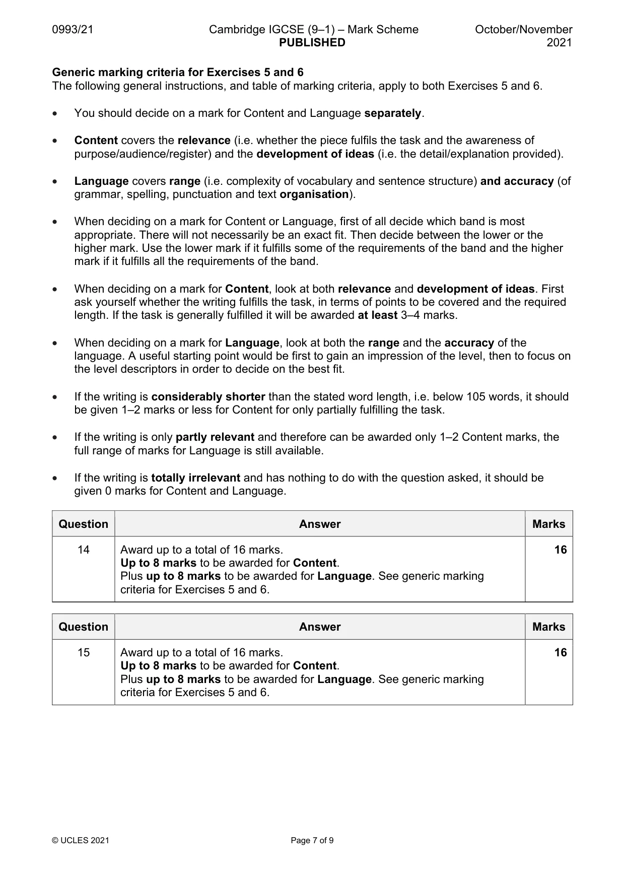 Mark scheme, page 7 of 9