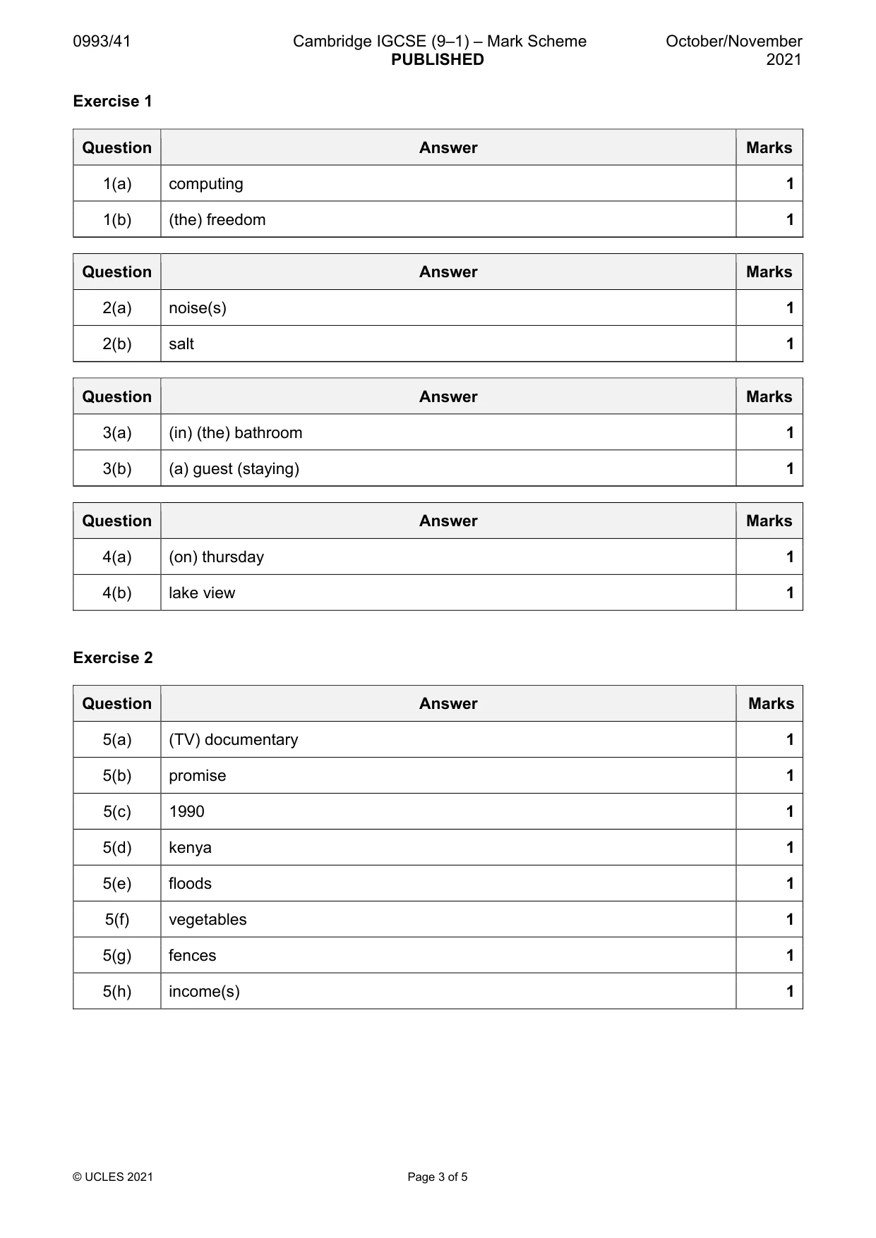 Mark scheme, page 3 of 5