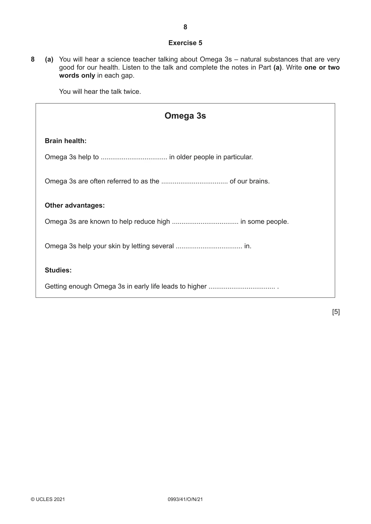 Cambridge IGCSE English Second Language (Speaking Endorsement) (9-1) 0993 2021 Oct/Nov Paper 4 · Variant 1 question paper, page 8 of 12