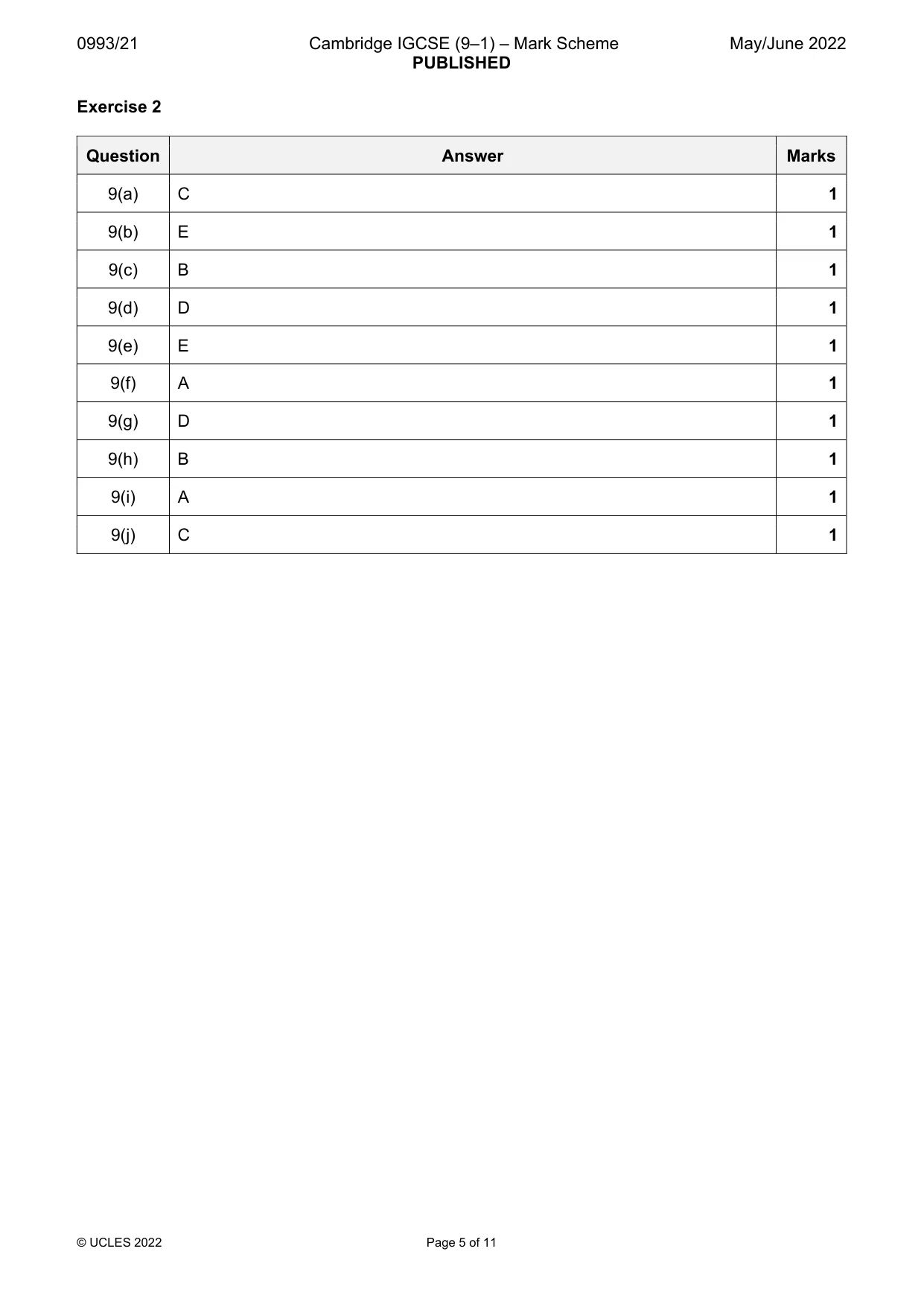 Mark scheme, page 5 of 11