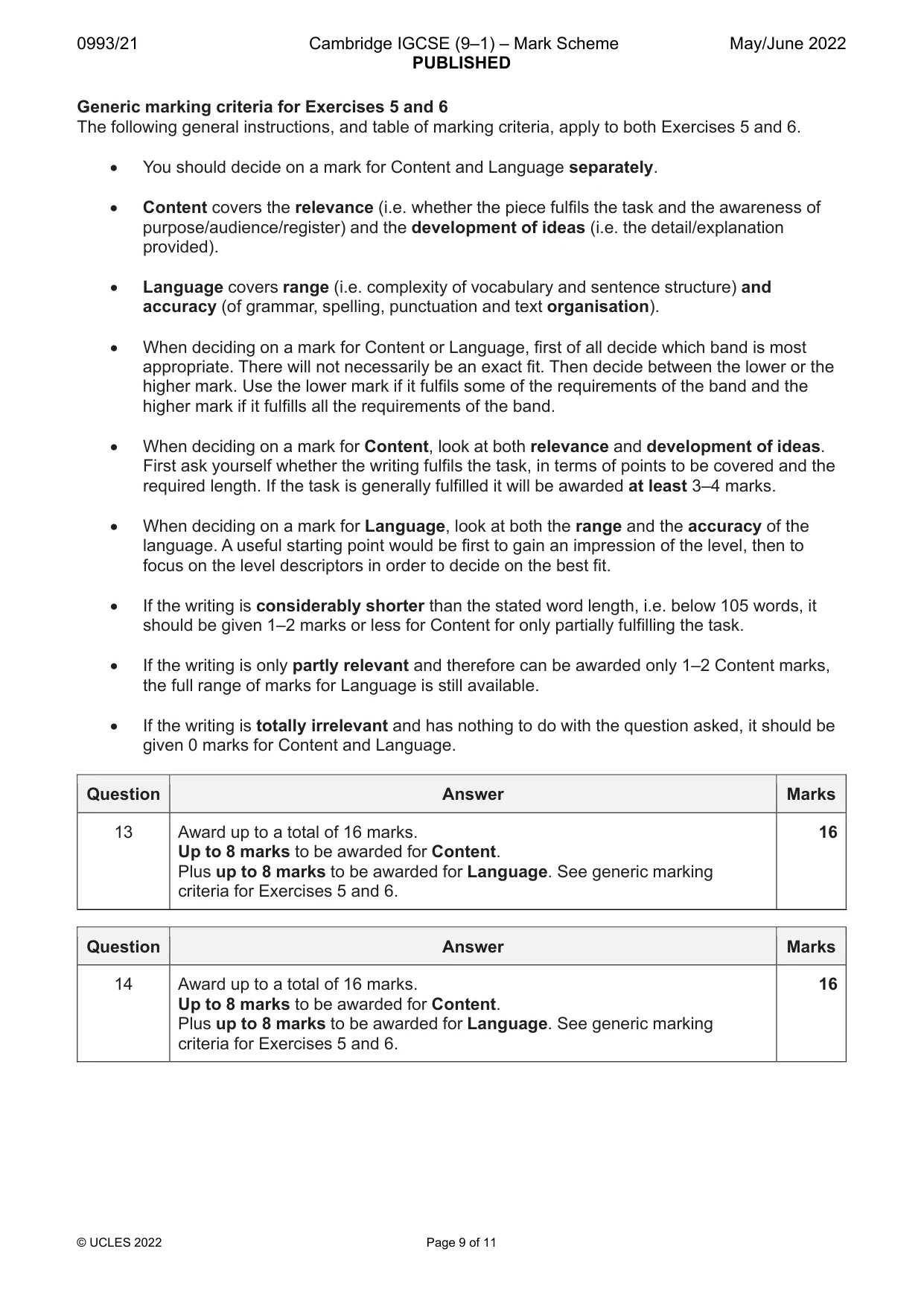 Mark scheme, page 9 of 11