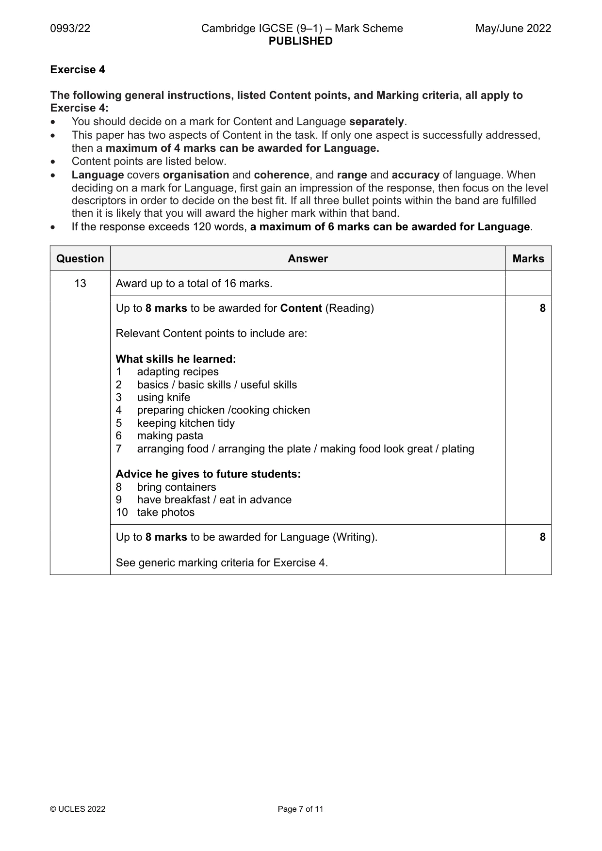 Mark scheme, page 7 of 11