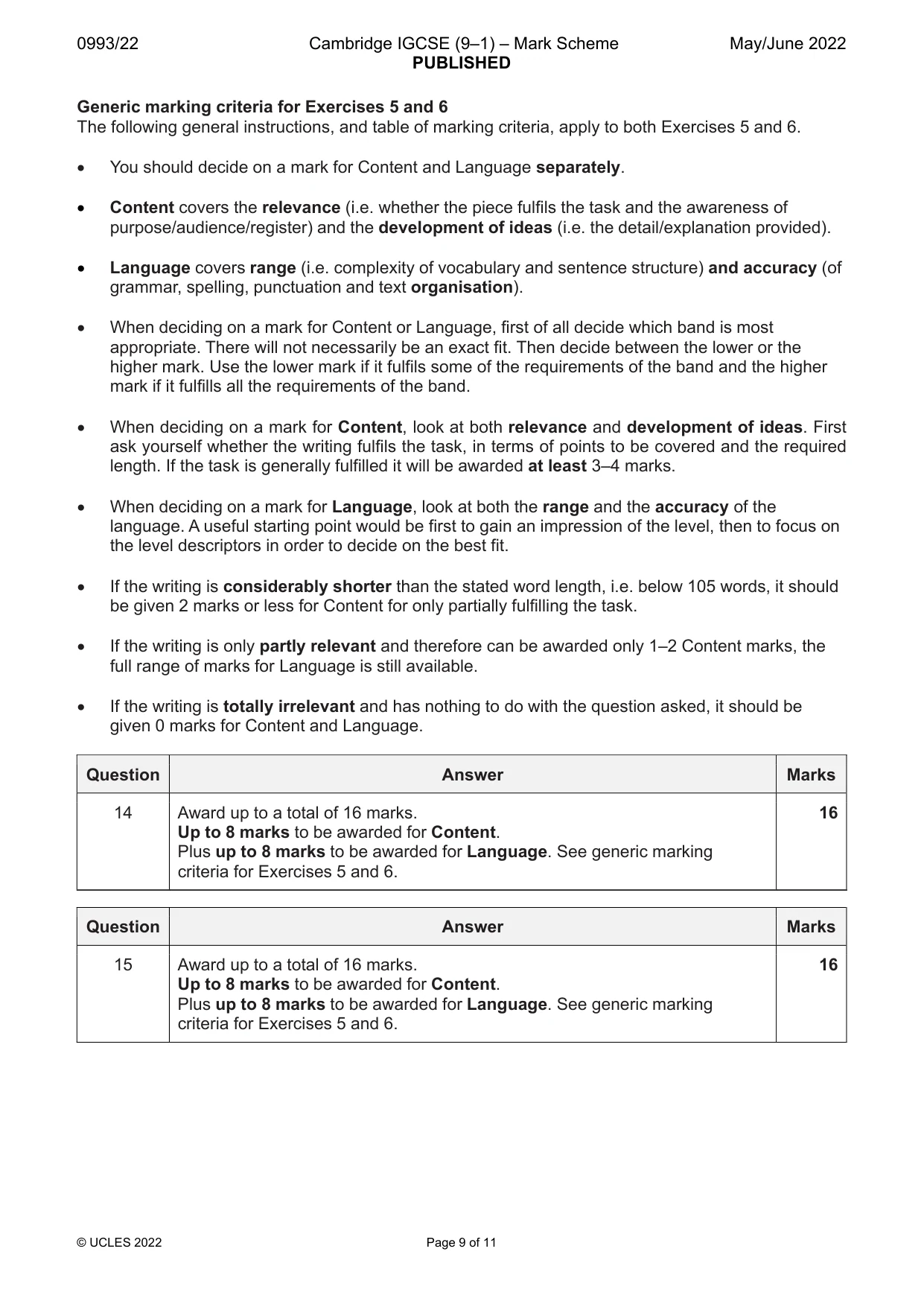 Mark scheme, page 9 of 11