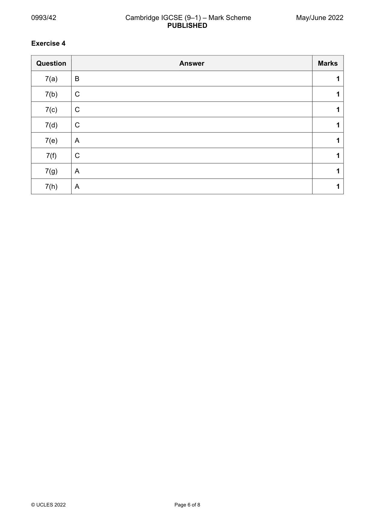Mark scheme, page 6 of 8