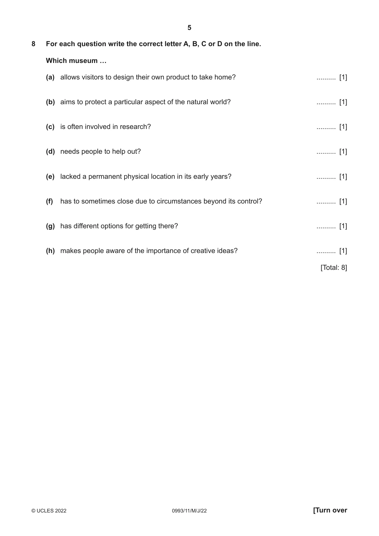 Cambridge IGCSE English Second Language (Speaking Endorsement) (9-1) 0993 2022 May/June Paper 1 · Variant 1 question paper, page 5 of 16