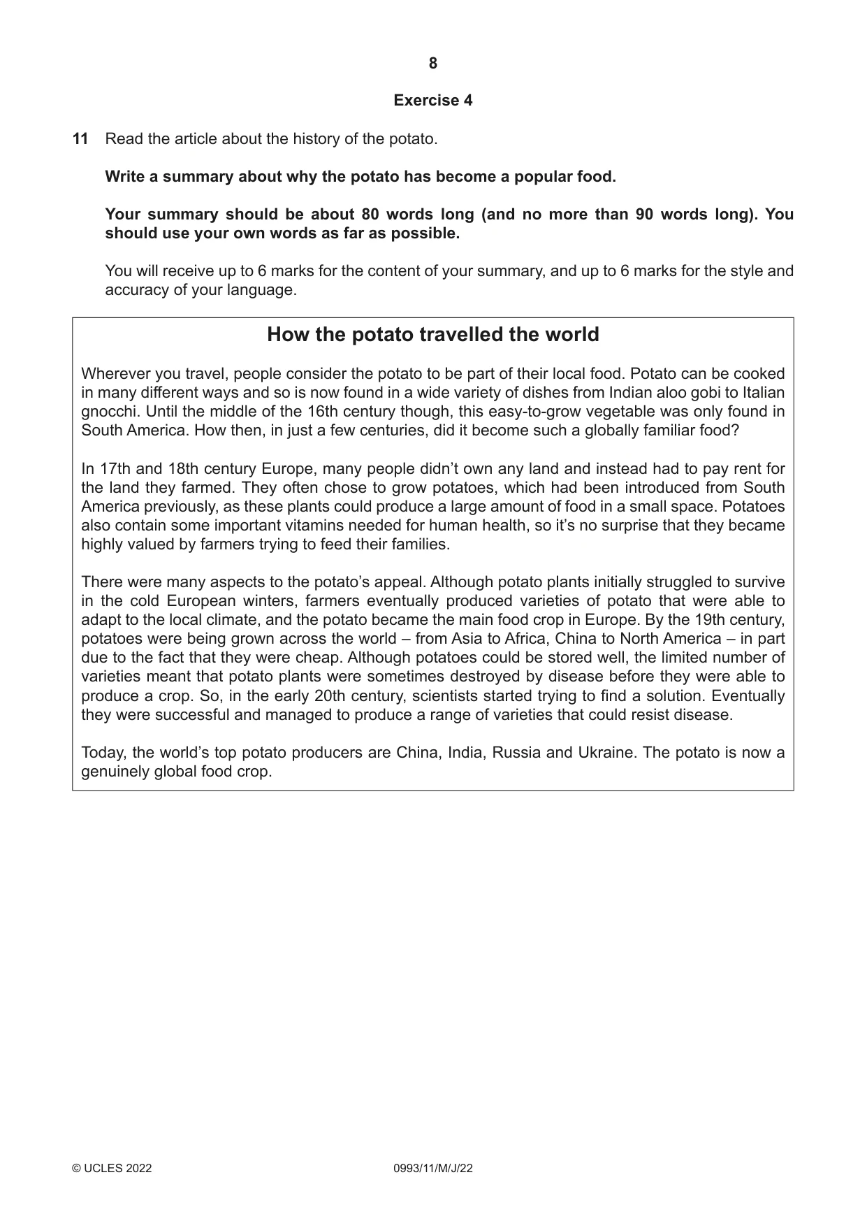 Cambridge IGCSE English Second Language (Speaking Endorsement) (9-1) 0993 2022 May/June Paper 1 · Variant 1 question paper, page 8 of 16