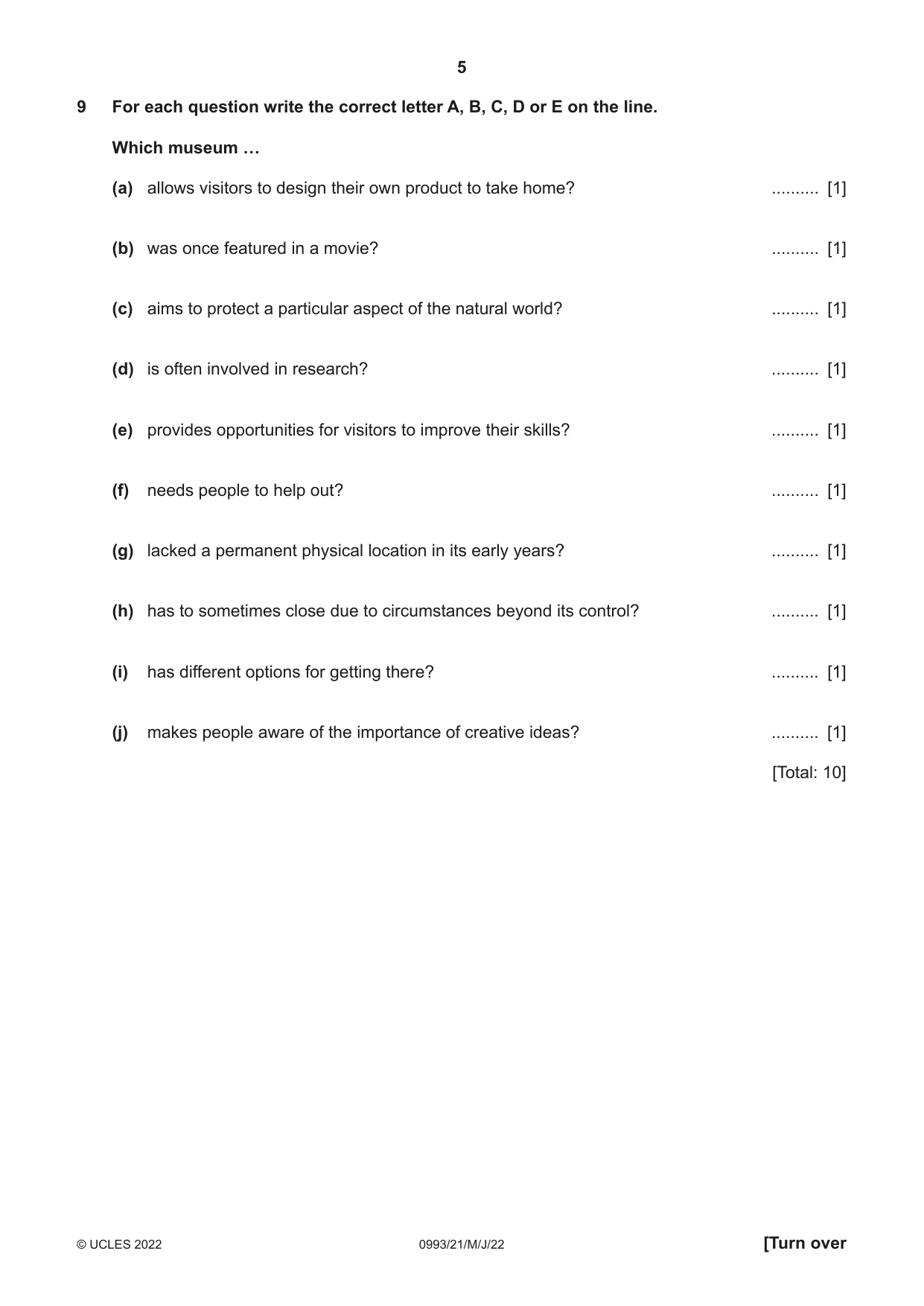 Cambridge IGCSE English Second Language (Speaking Endorsement) (9-1) 0993 2022 May/June Paper 2 · Variant 1 question paper, page 5 of 16