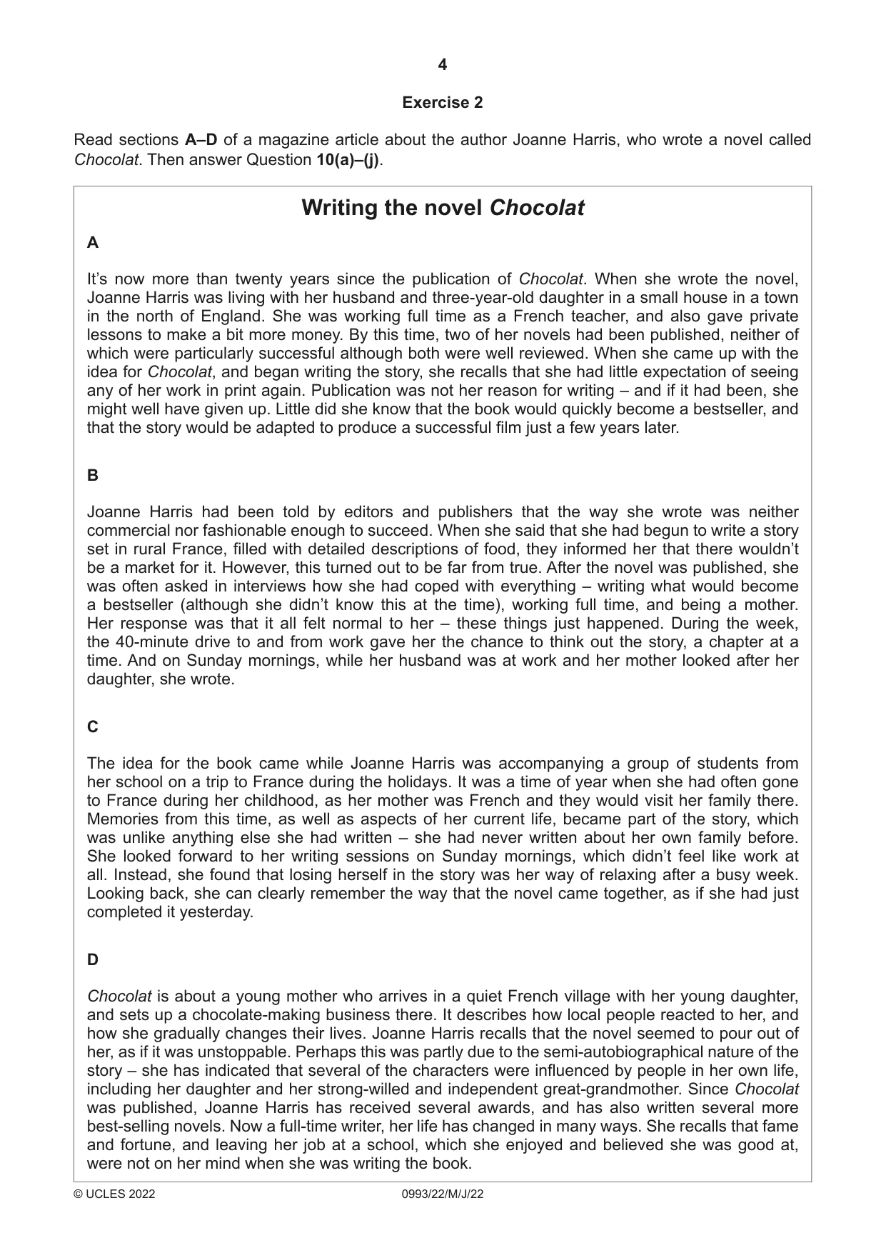 Cambridge IGCSE English Second Language (Speaking Endorsement) (9-1) 0993 2022 May/June Paper 2 · Variant 2 question paper, page 4 of 16