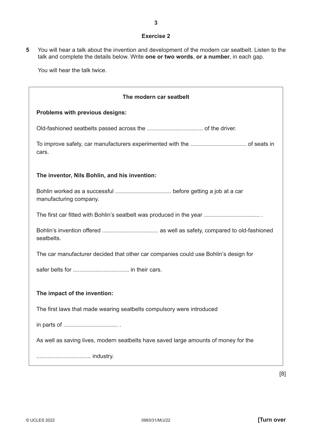 Cambridge IGCSE English Second Language (Speaking Endorsement) (9-1) 0993 2022 May/June Paper 3 · Variant 1 question paper, page 3 of 8