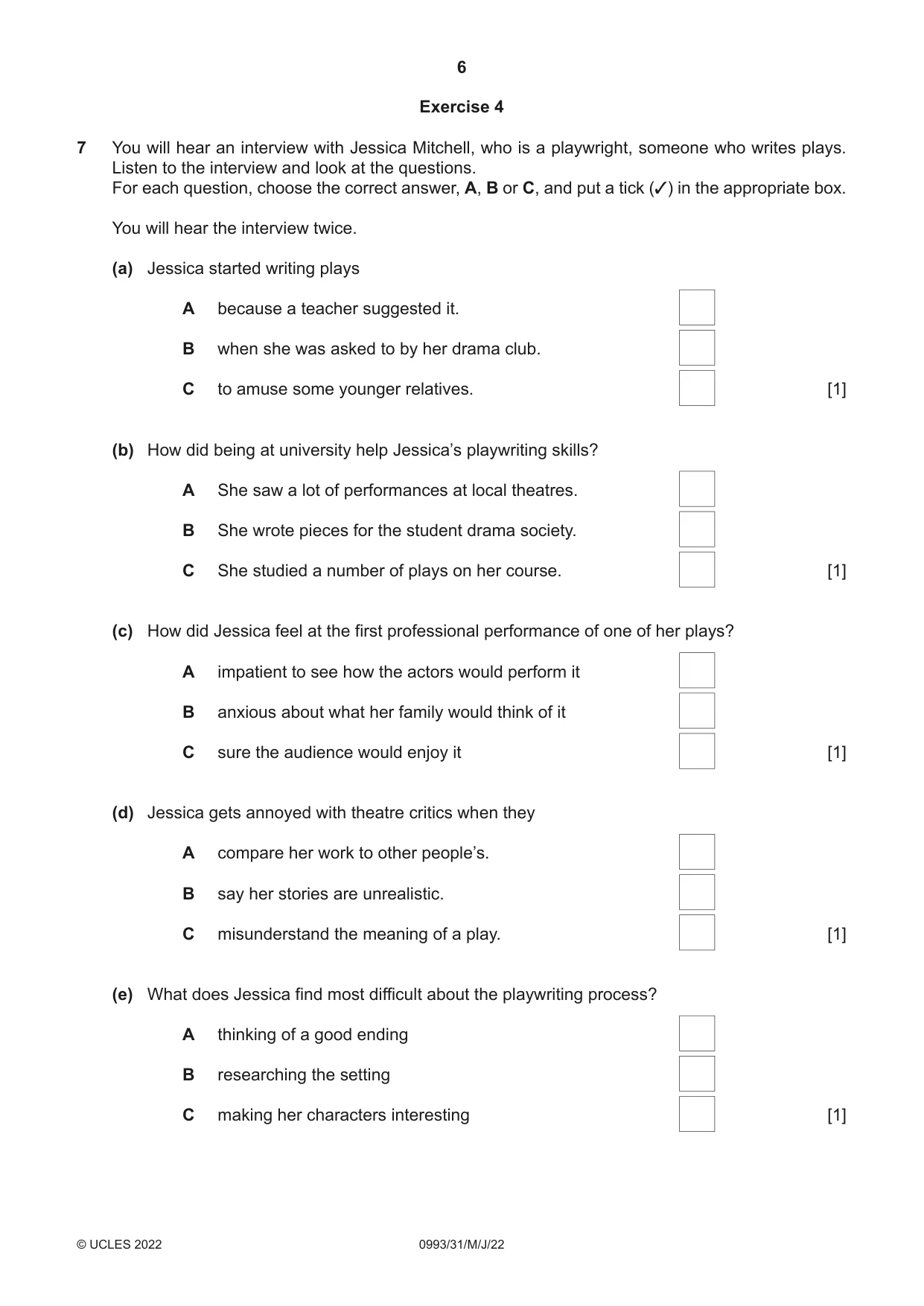 Cambridge IGCSE English Second Language (Speaking Endorsement) (9-1) 0993 2022 May/June Paper 3 · Variant 1 question paper, page 6 of 8