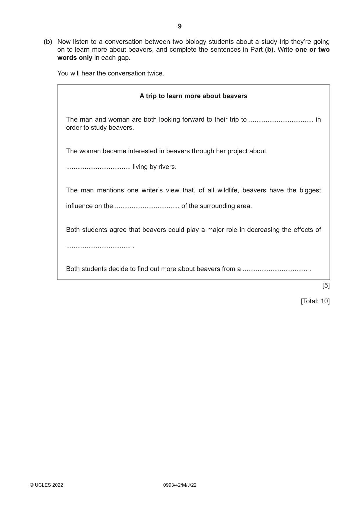 Cambridge IGCSE English Second Language (Speaking Endorsement) (9-1) 0993 2022 May/June Paper 4 · Variant 2 question paper, page 9 of 12