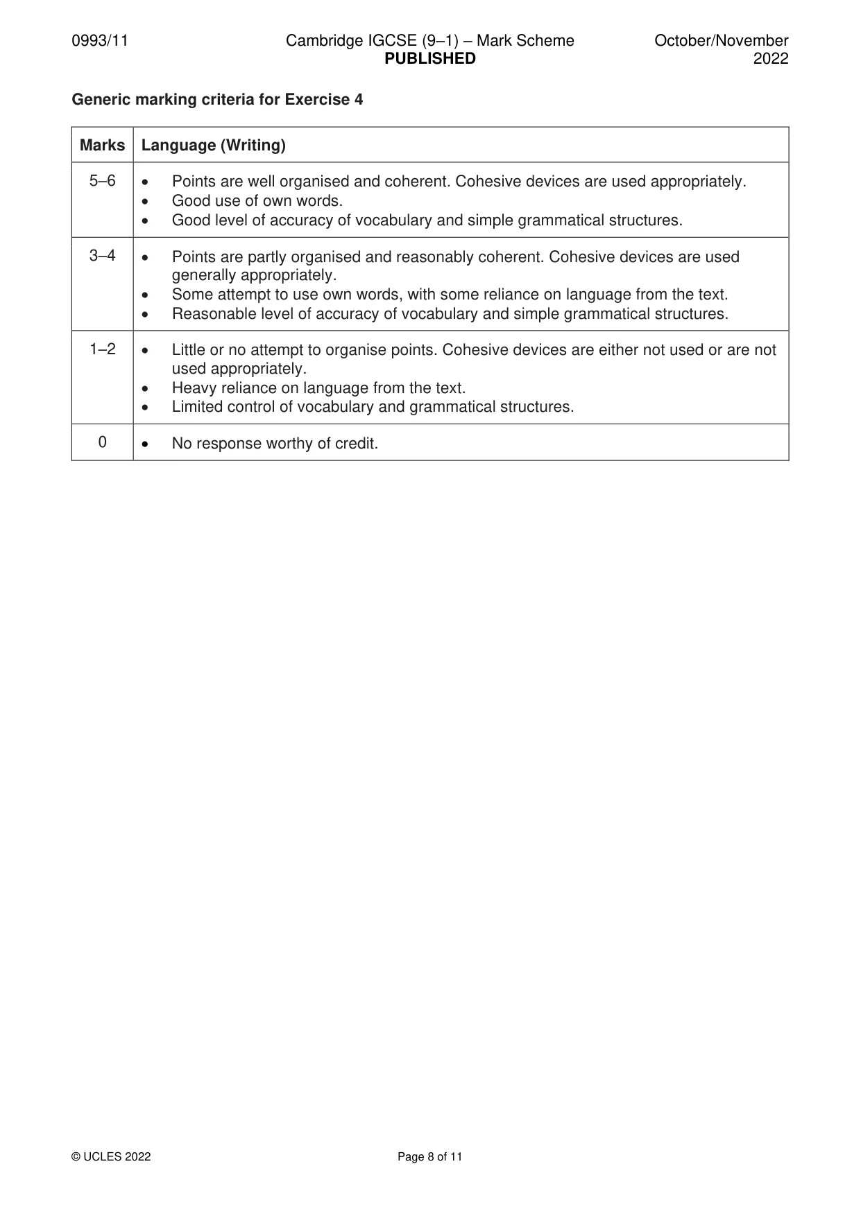 Mark scheme, page 8 of 11