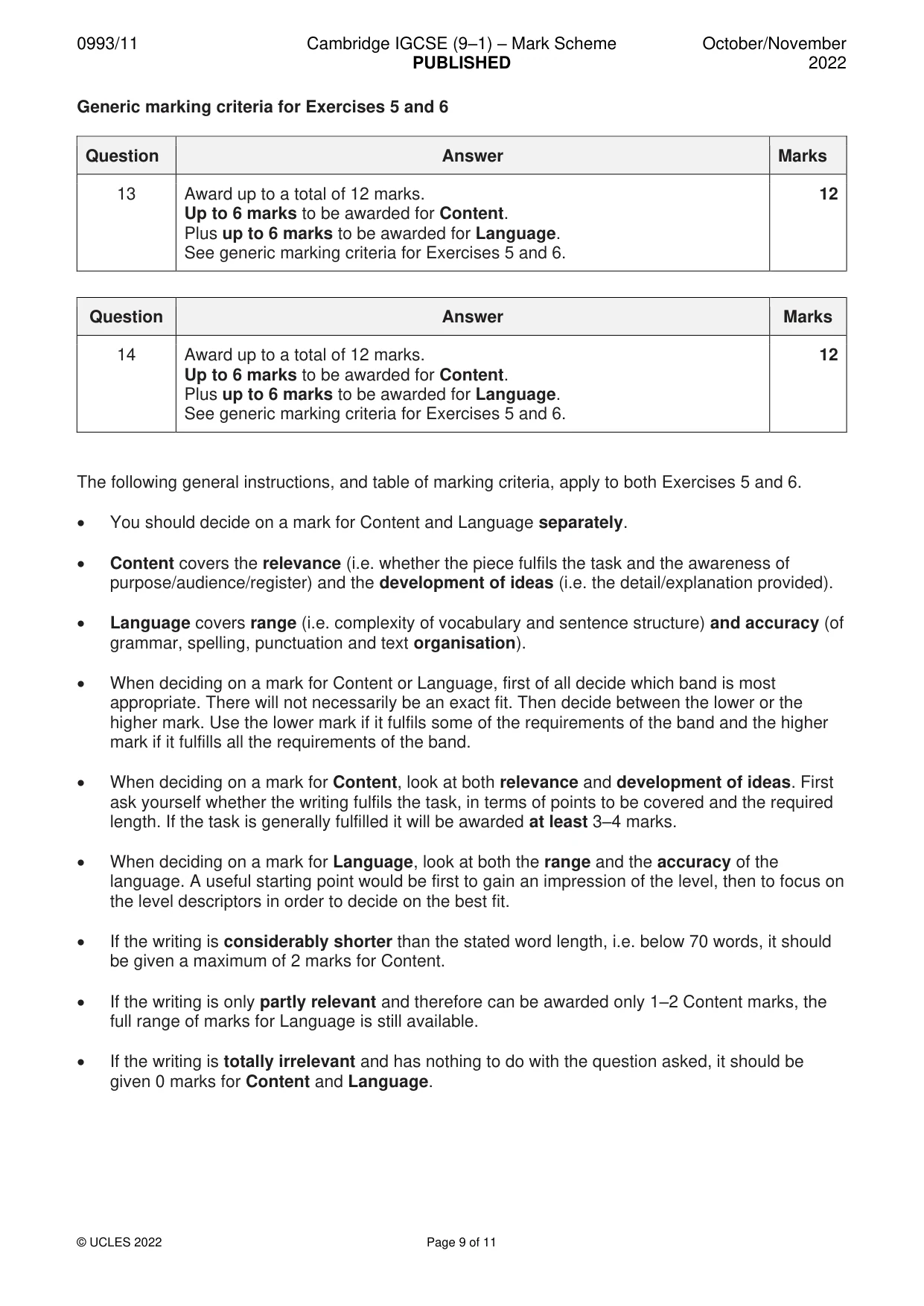 Mark scheme, page 9 of 11