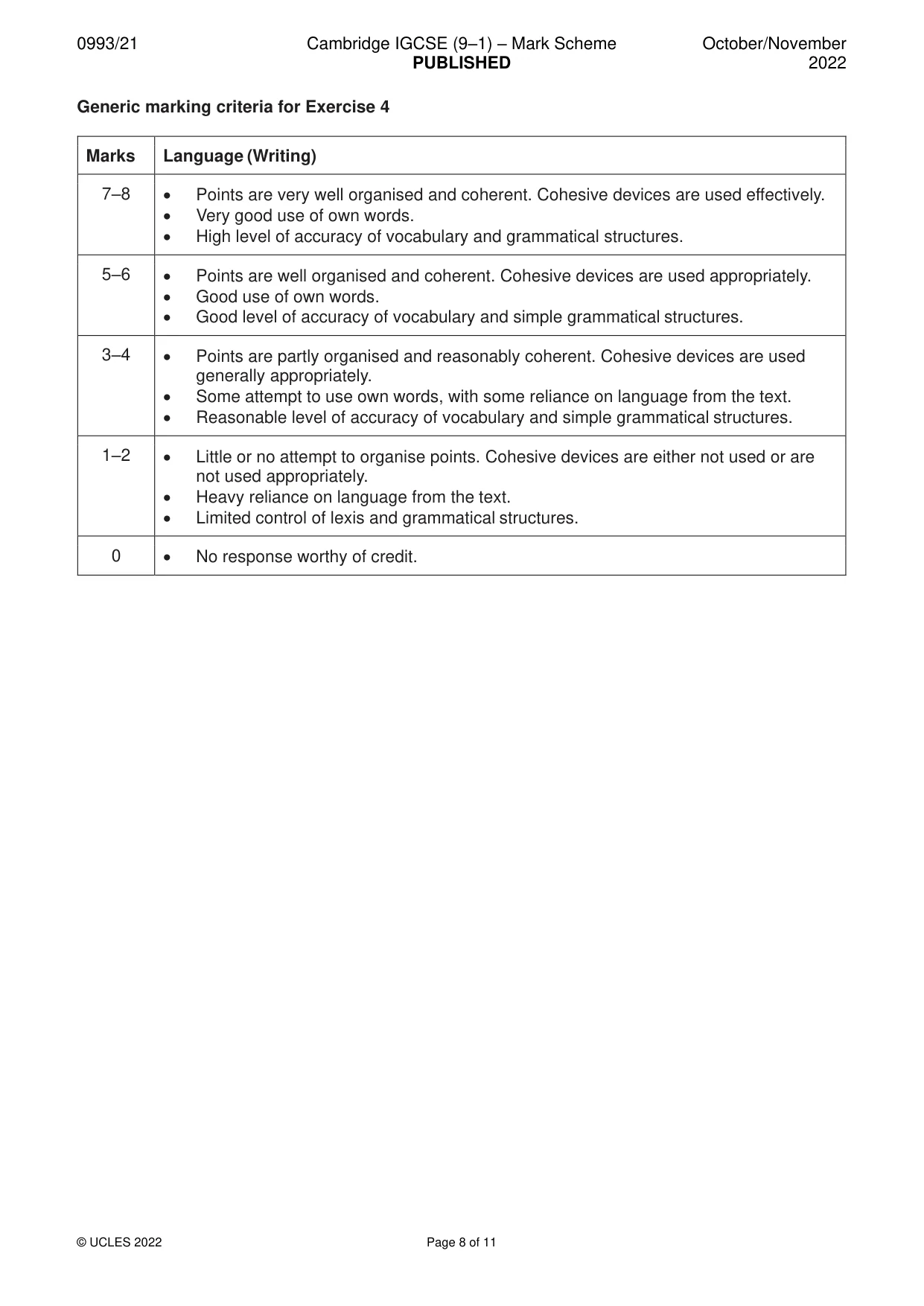 Mark scheme, page 8 of 11