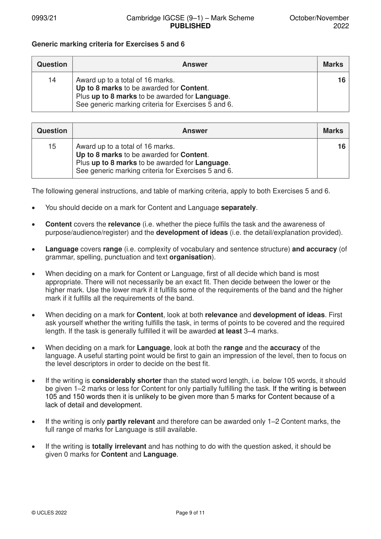 Mark scheme, page 9 of 11